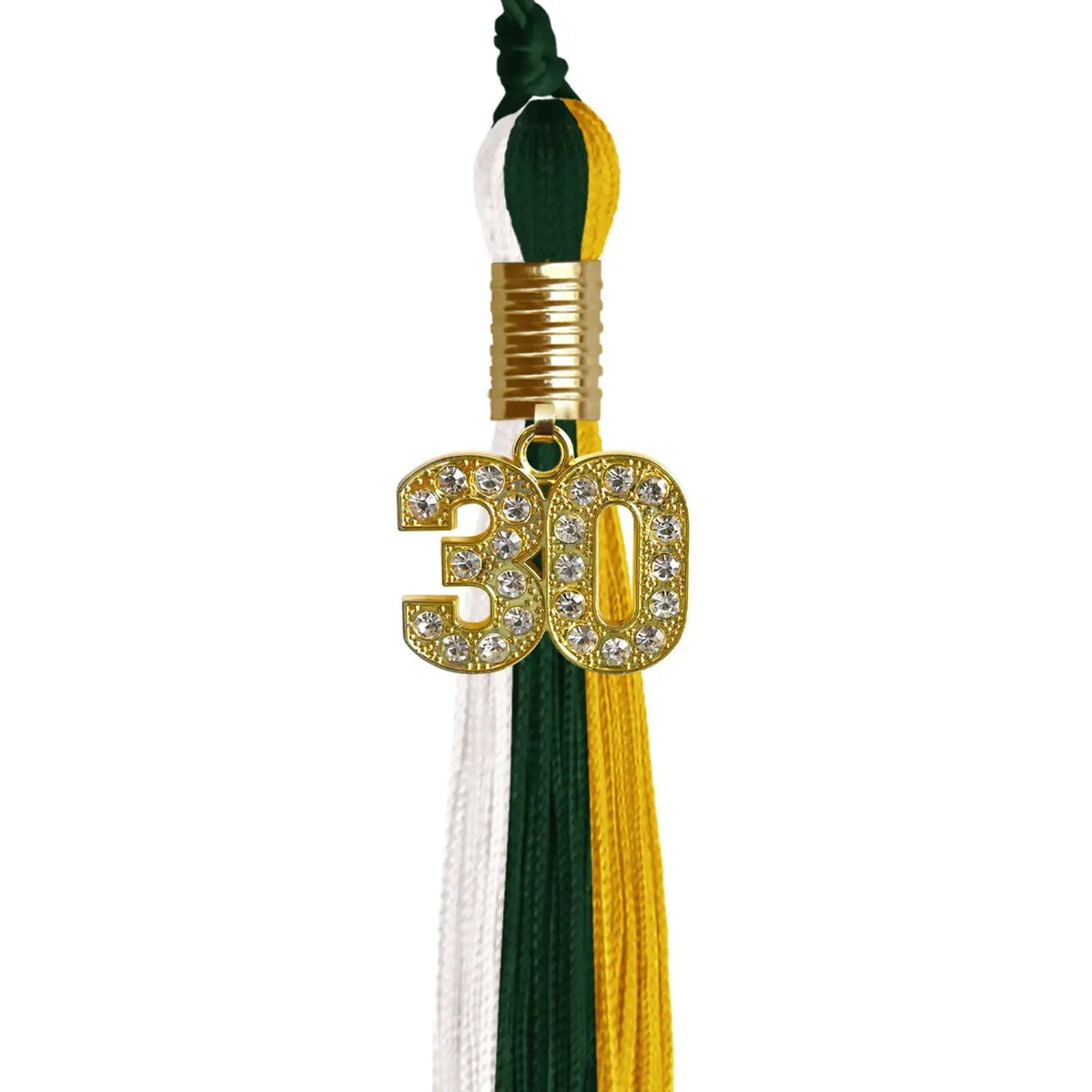 Hunter Green/Gold/White Graduation Tassel with Gold Bling Charm - Endea Graduation