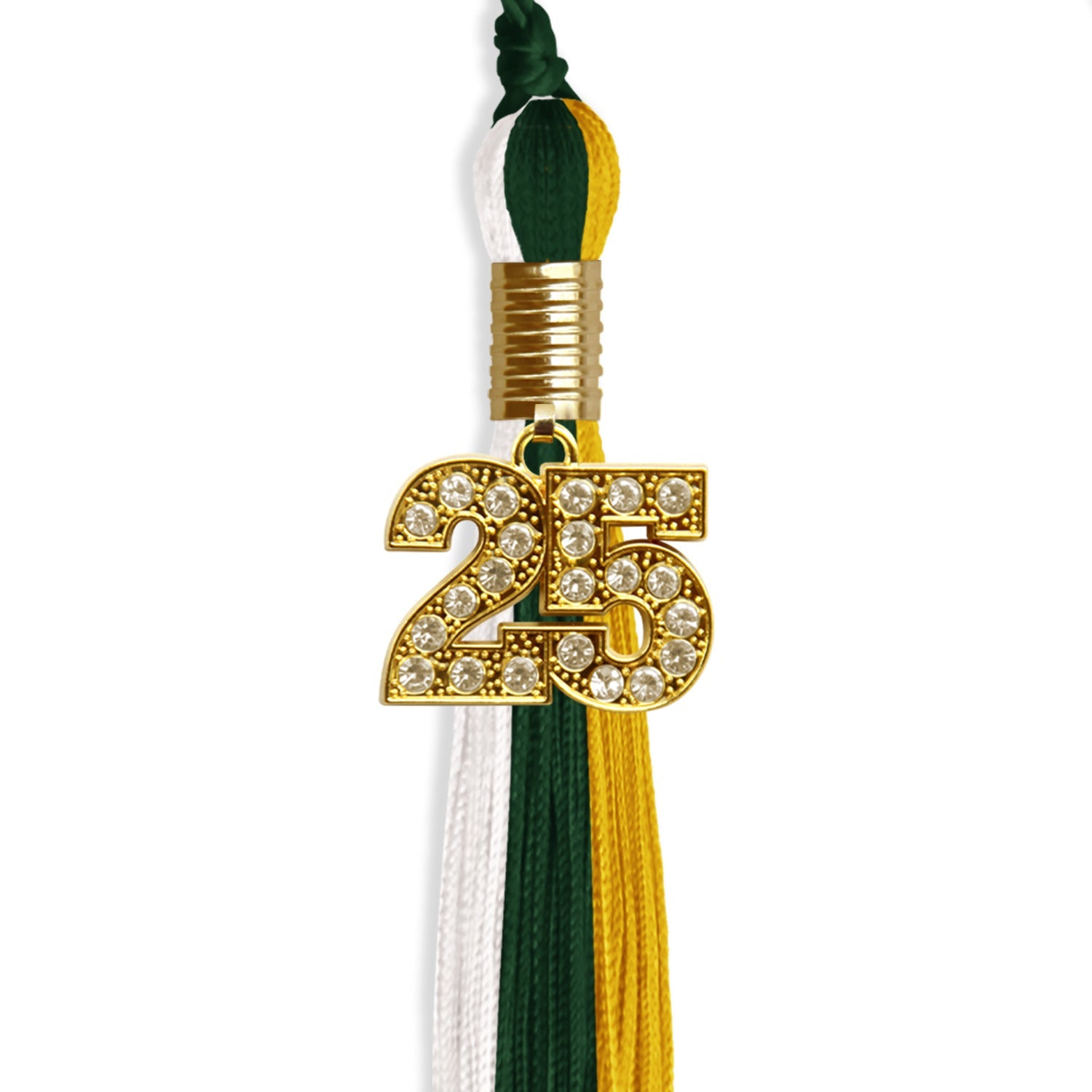 Hunter Green/Gold/White Graduation Tassel with Gold Date Drop - Endea Graduation