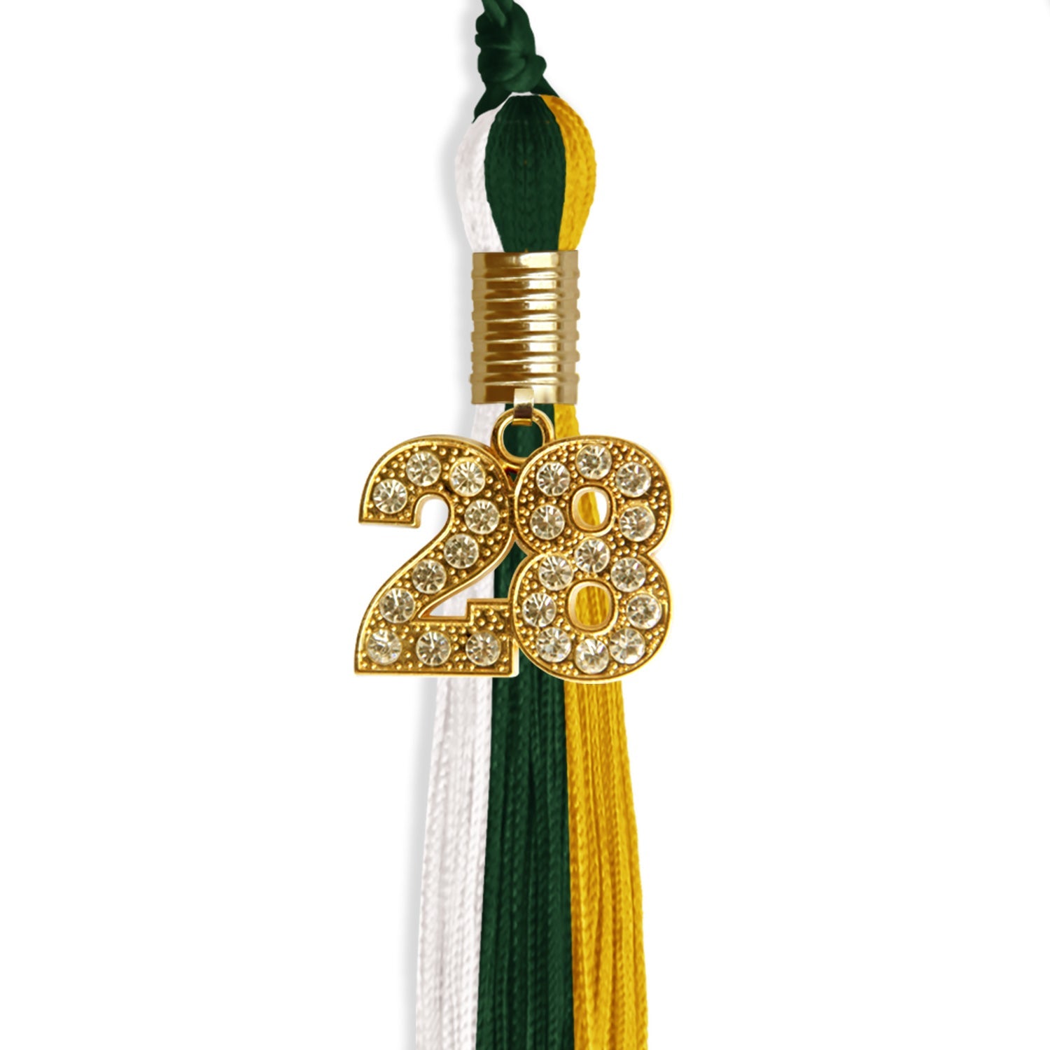 Hunter Green/Gold/White Graduation Tassel with Gold Date Drop - Endea Graduation