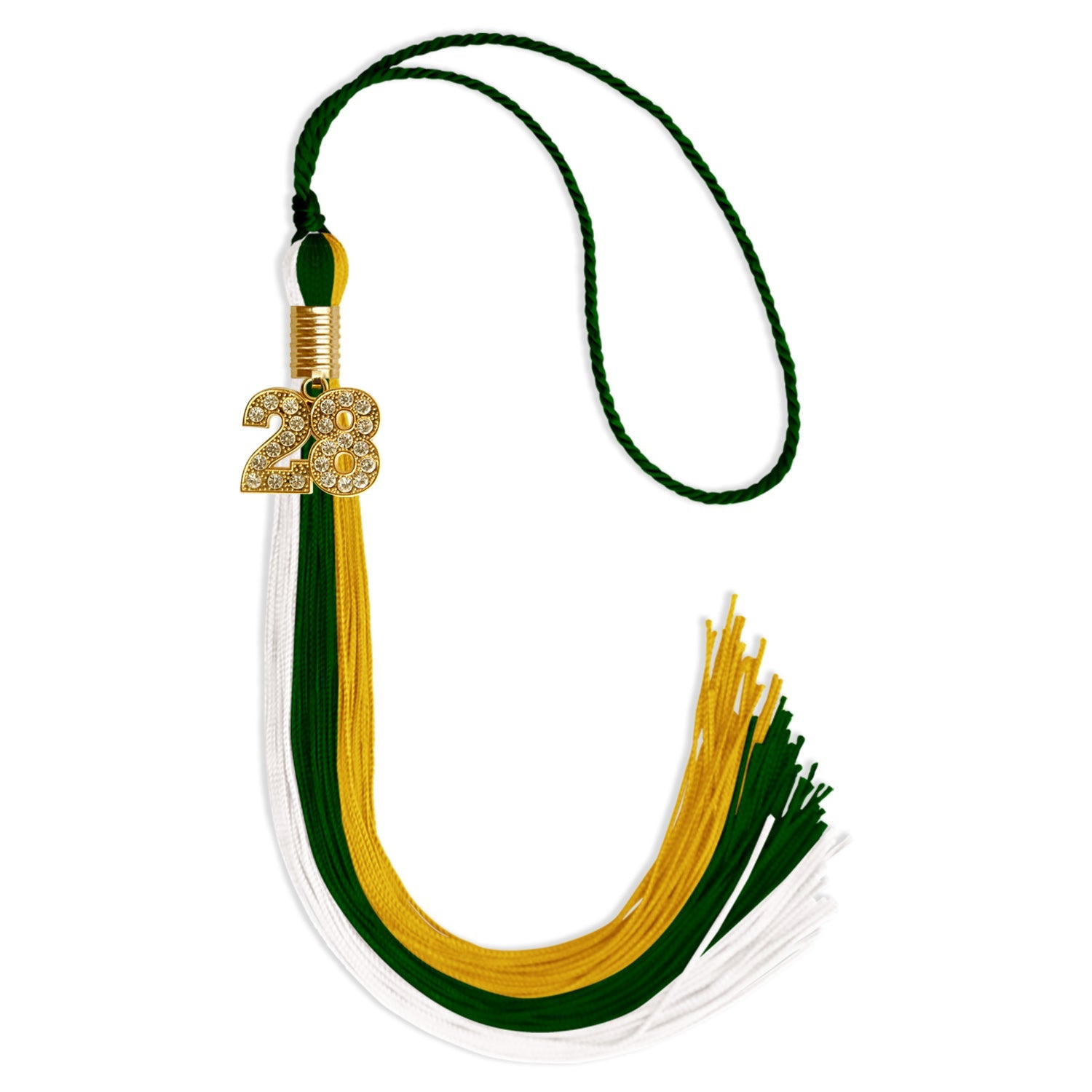 Hunter Green/Gold/White Graduation Tassel with Gold Date Drop - Endea Graduation