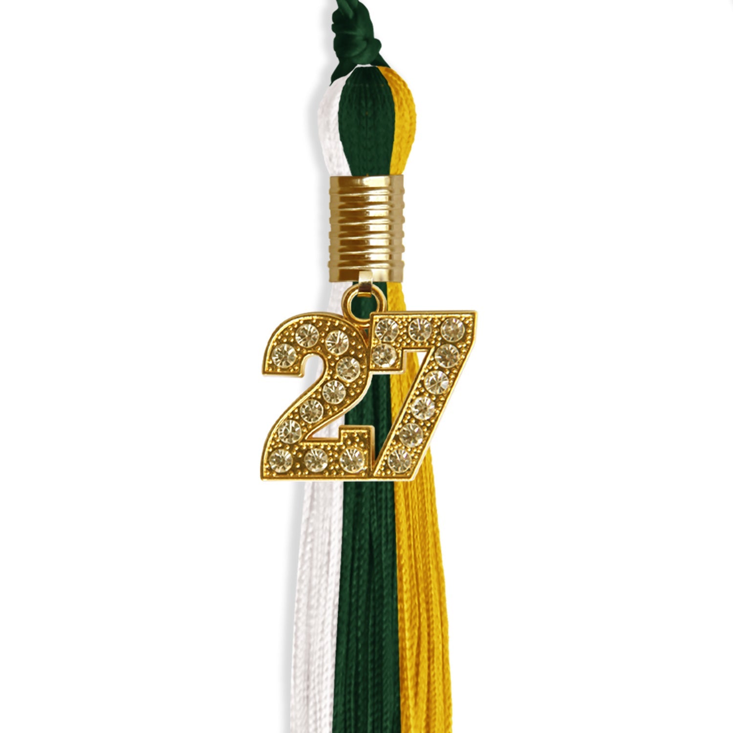 Hunter Green/Gold/White Graduation Tassel with Gold Date Drop - Endea Graduation