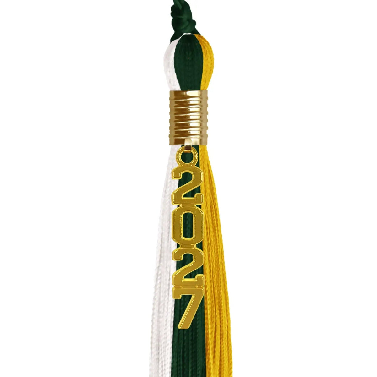 Hunter Green/Gold/White Graduation Tassel with Gold Stacked Date Drop - Endea Graduation