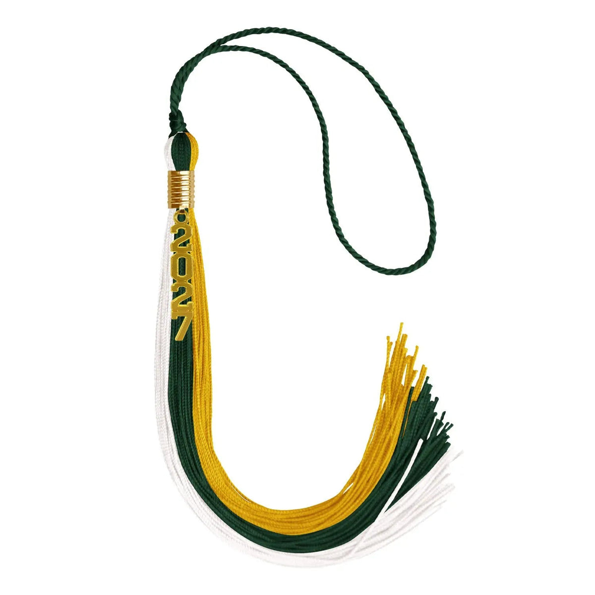 Hunter Green/Gold/White Graduation Tassel with Gold Stacked Date Drop - Endea Graduation