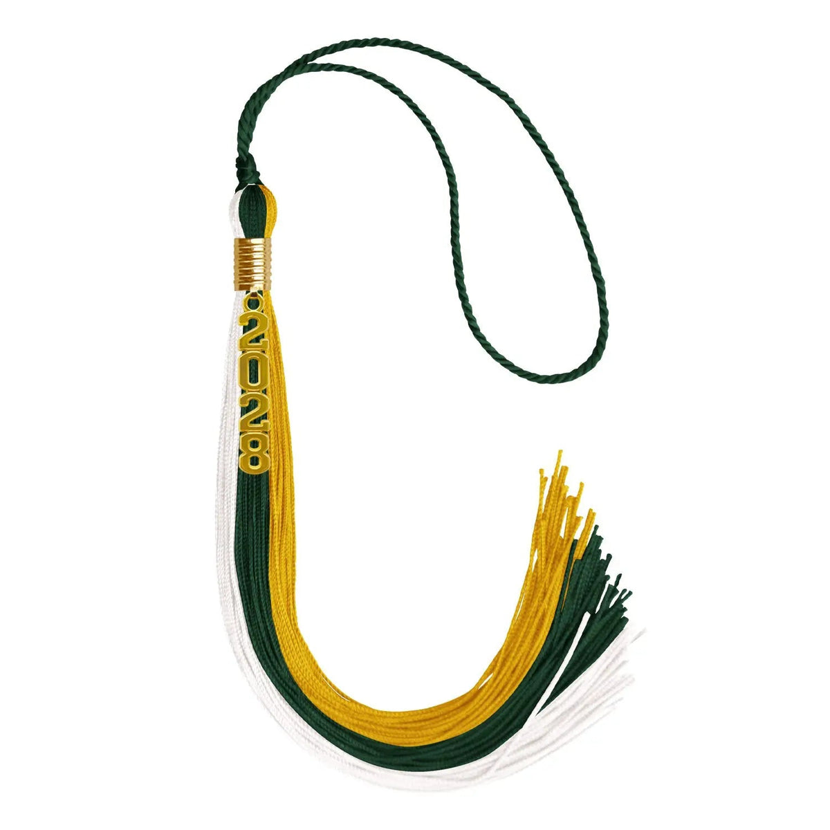Hunter Green/Gold/White Graduation Tassel with Gold Stacked Date Drop - Endea Graduation