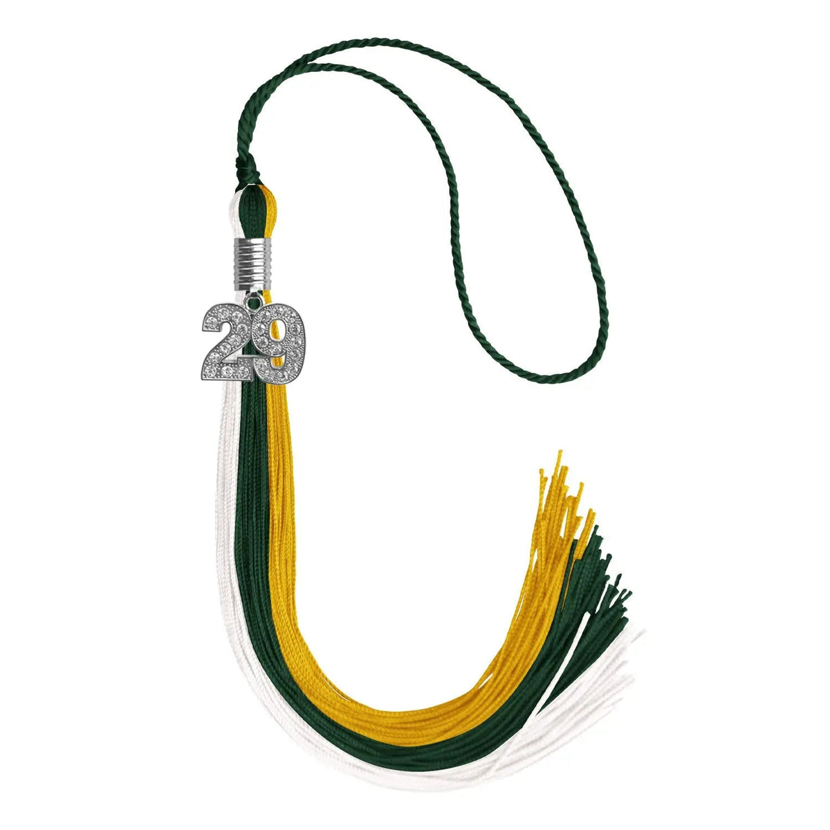 Hunter Green/Gold/White Graduation Tassel with Silver Bling Charm - Endea Graduation