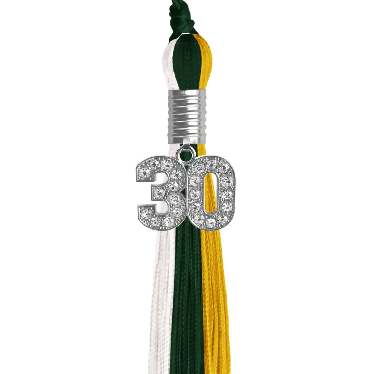 Hunter Green/Gold/White Graduation Tassel with Silver Bling Charm - Endea Graduation