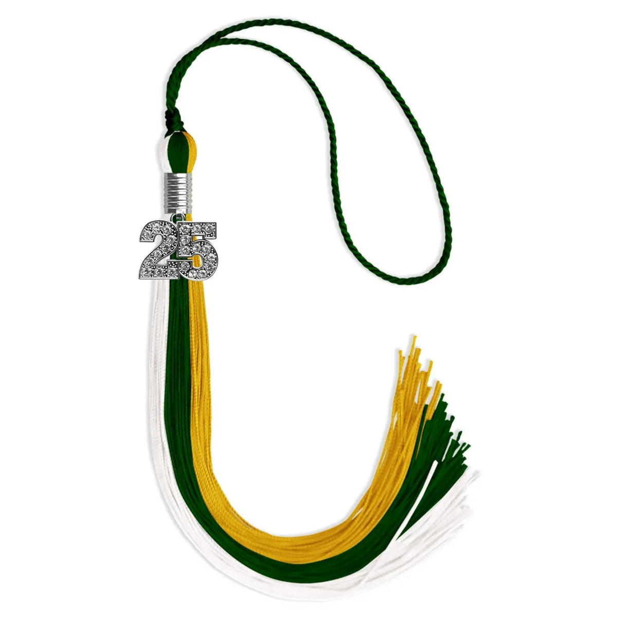 Hunter Green/Gold/White Graduation Tassel with Silver Bling Charm - Endea Graduation