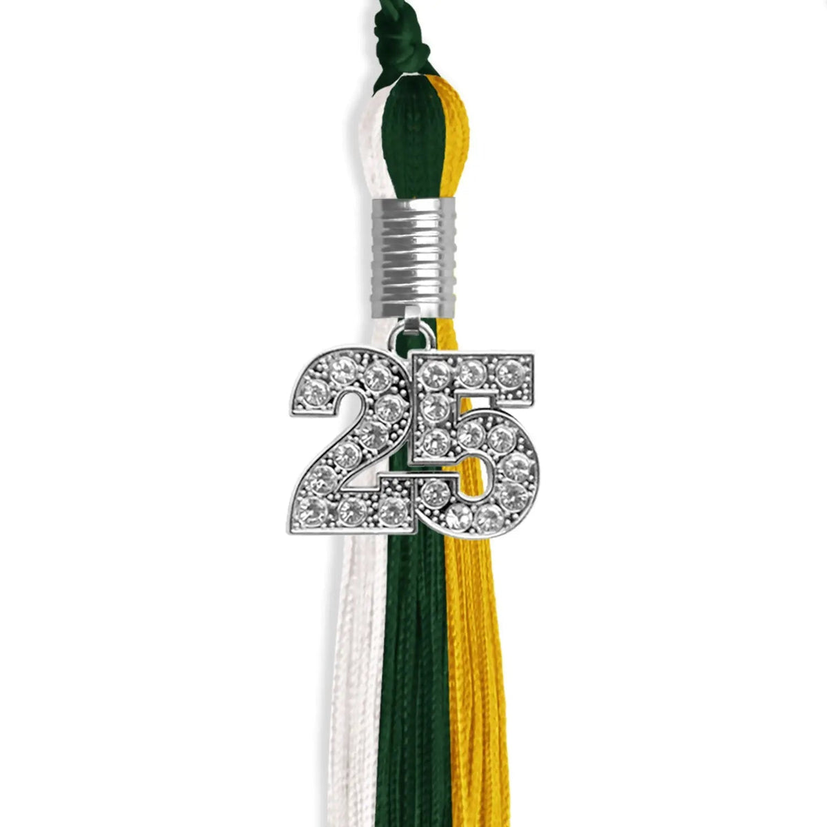Hunter Green/Gold/White Graduation Tassel with Silver Bling Charm - Endea Graduation
