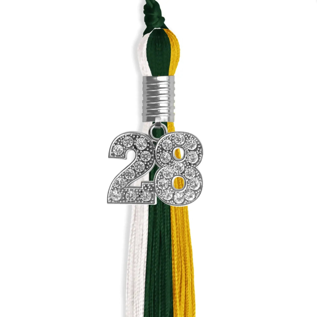 Hunter Green/Gold/White Graduation Tassel with Silver Bling Charm - Endea Graduation