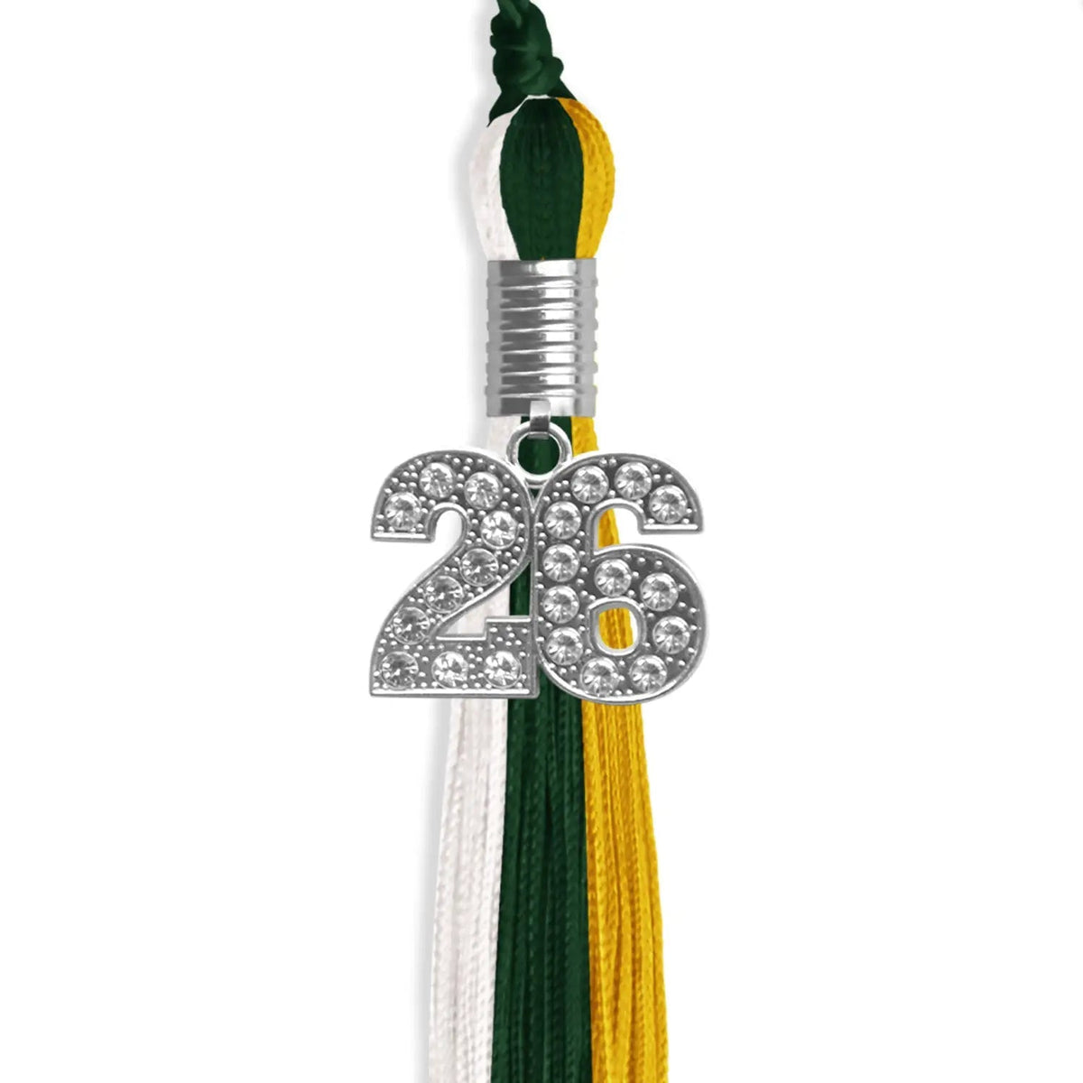 Hunter Green/Gold/White Graduation Tassel with Silver Bling Charm - Endea Graduation