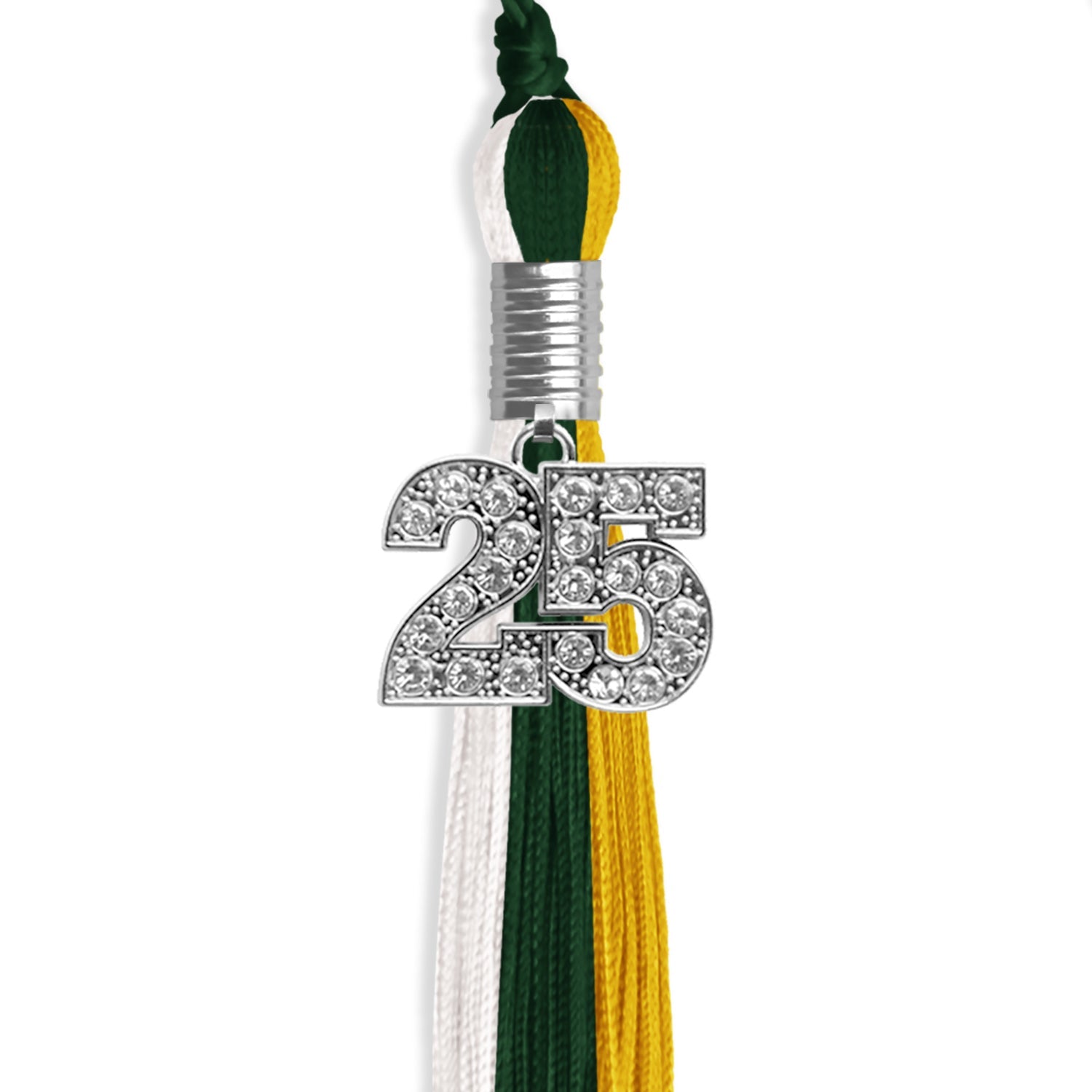 Hunter Green/Gold/White Graduation Tassel with Silver Date Drop - Endea Graduation