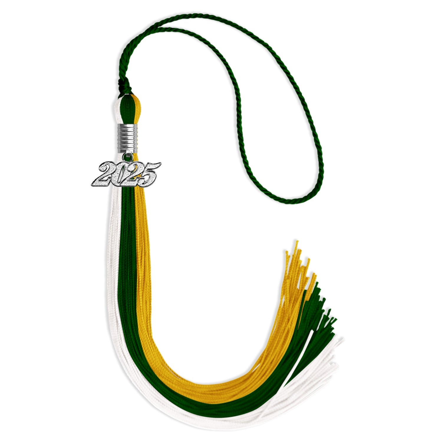 Hunter Green/Gold/White Graduation Tassel with Silver Date Drop - Endea Graduation