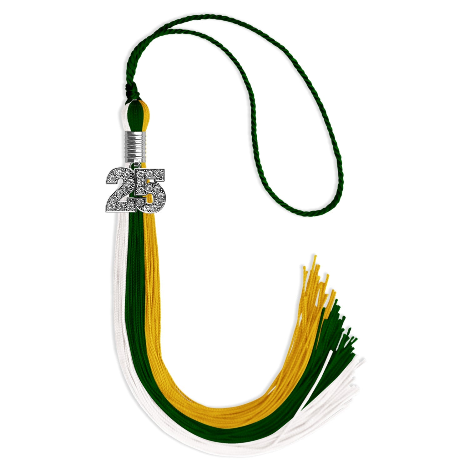 Hunter Green/Gold/White Graduation Tassel with Silver Date Drop - Endea Graduation