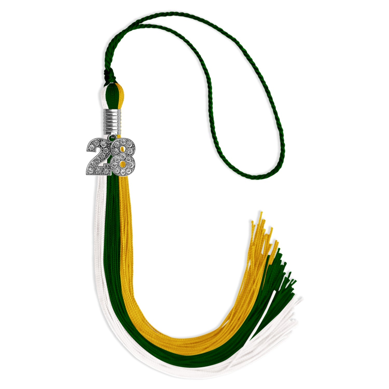 Hunter Green/Gold/White Graduation Tassel with Silver Date Drop - Endea Graduation