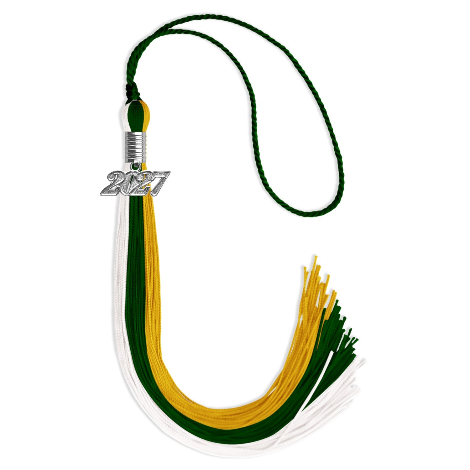 Hunter Green/Gold/White Graduation Tassel with Silver Date Drop - Endea Graduation