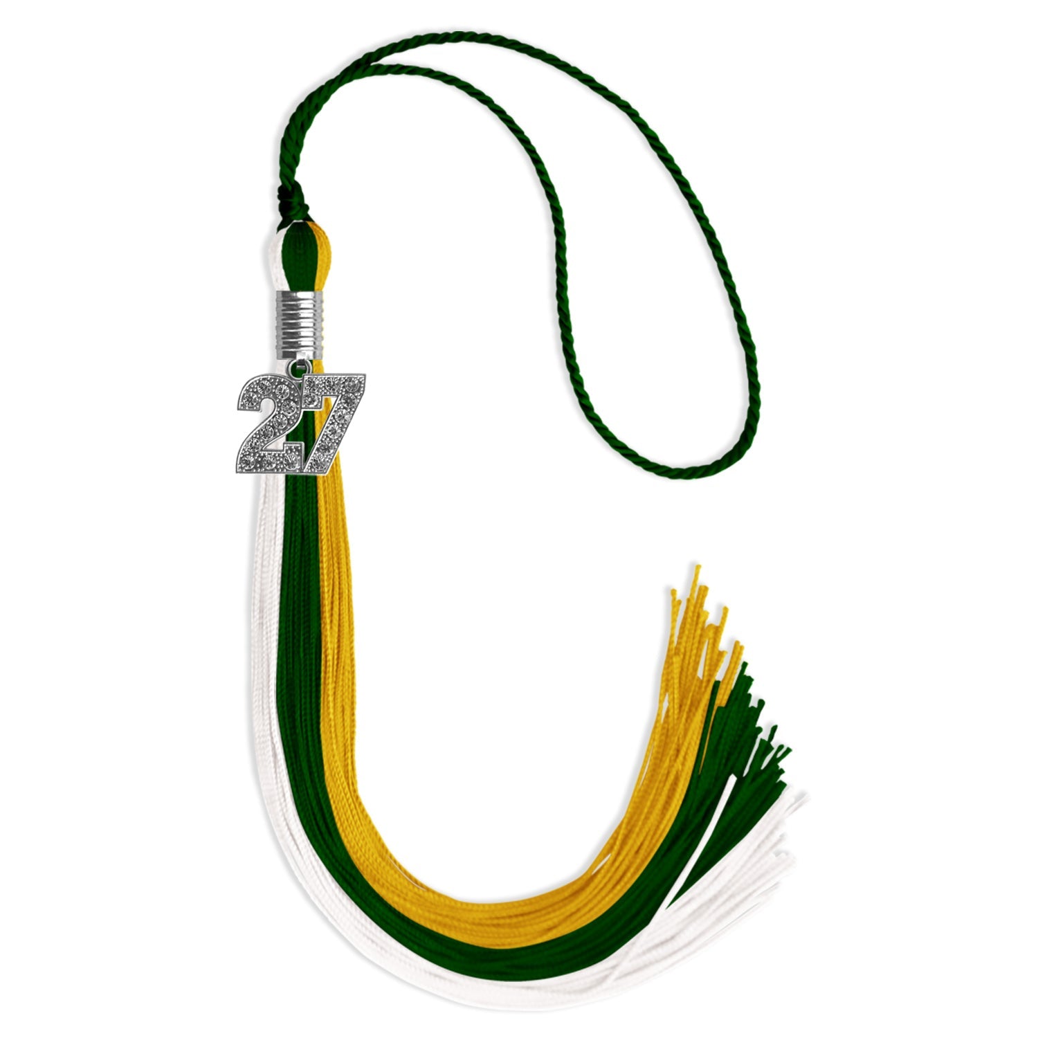 Hunter Green/Gold/White Graduation Tassel with Silver Date Drop - Endea Graduation