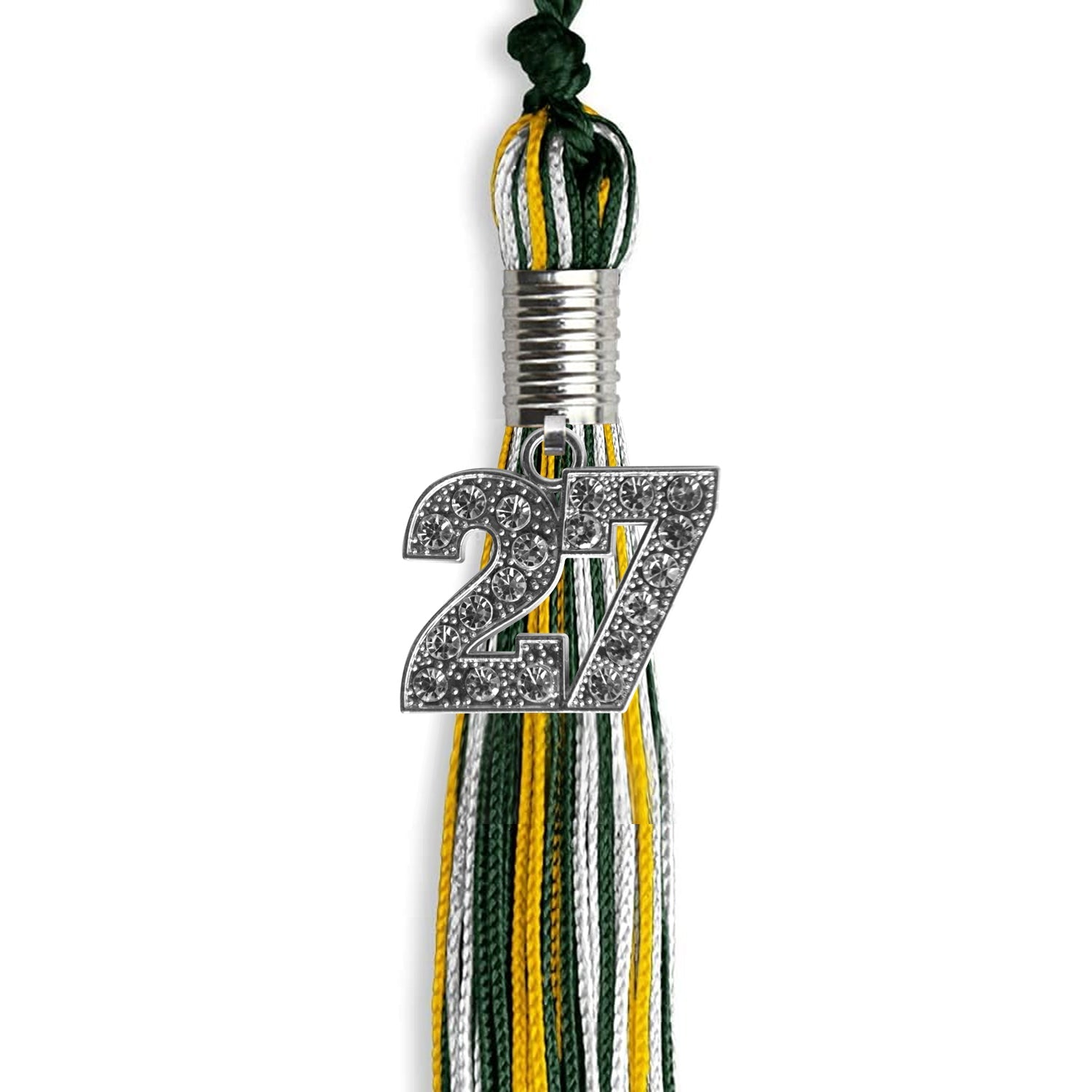 Hunter Green/Gold/White Mixed Color Graduation Tassel with Silver Date Drop - Endea Graduation