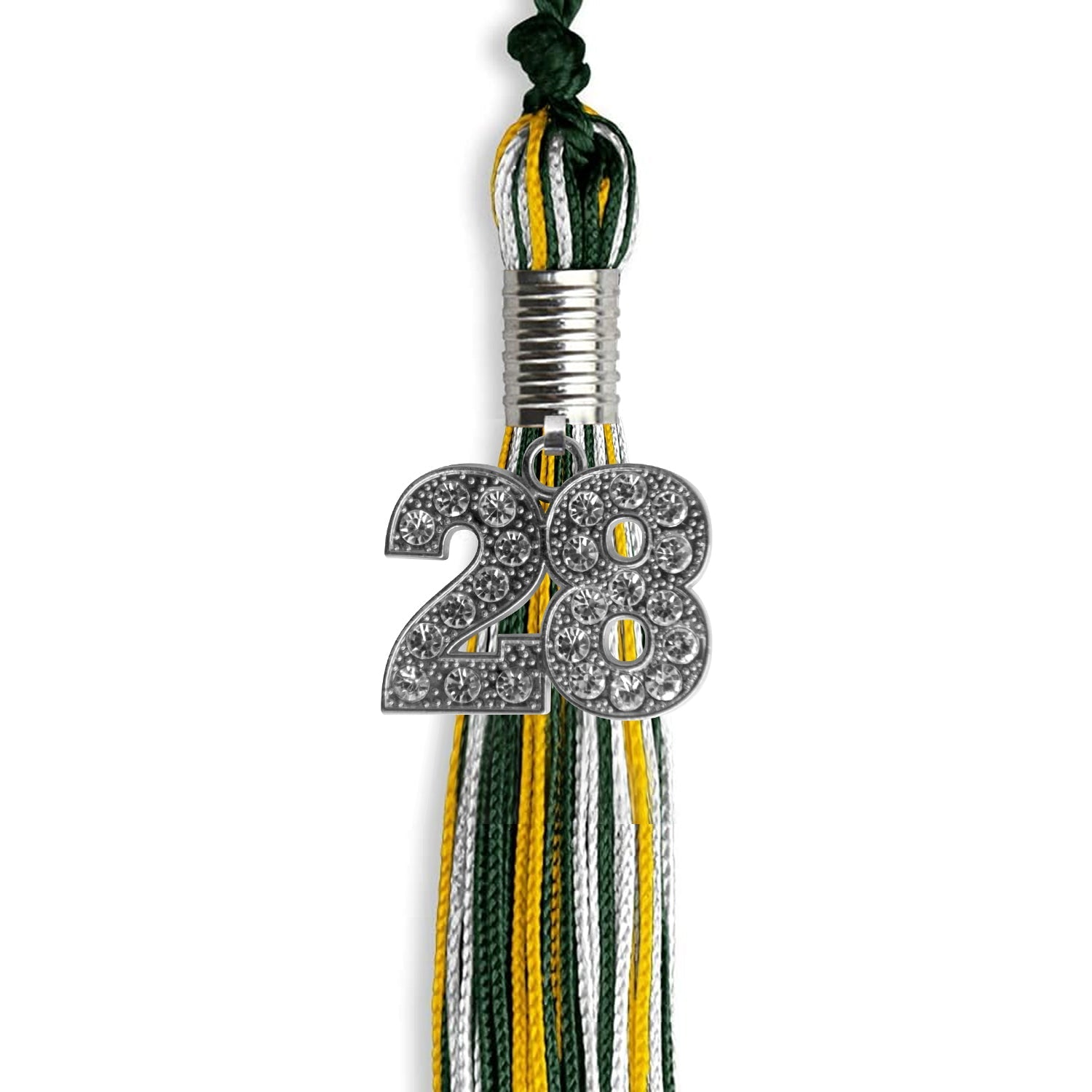 Hunter Green/Gold/White Mixed Color Graduation Tassel with Silver Date Drop - Endea Graduation