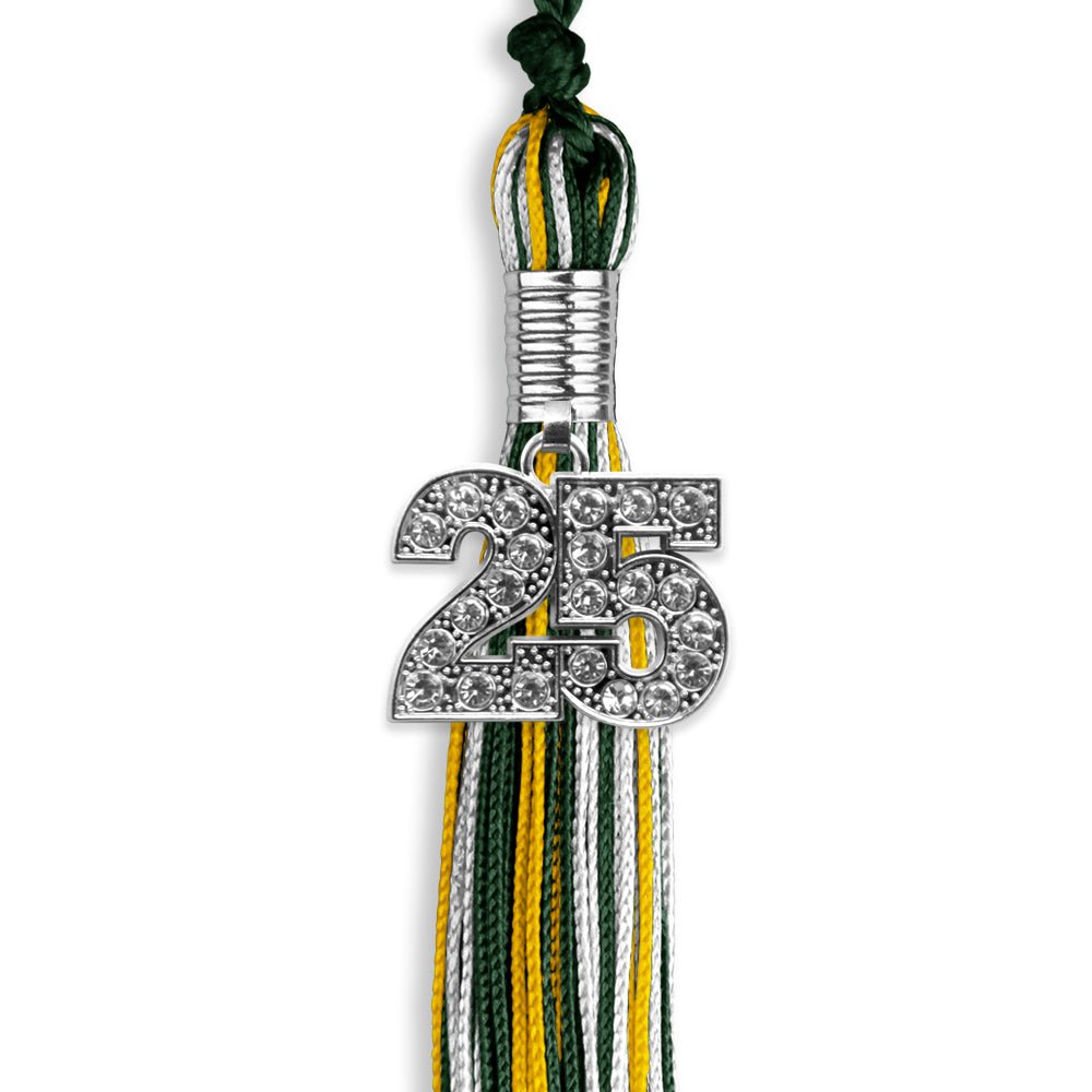 Hunter Green/Gold/White Mixed Color Graduation Tassel with Silver Date Drop - Endea Graduation