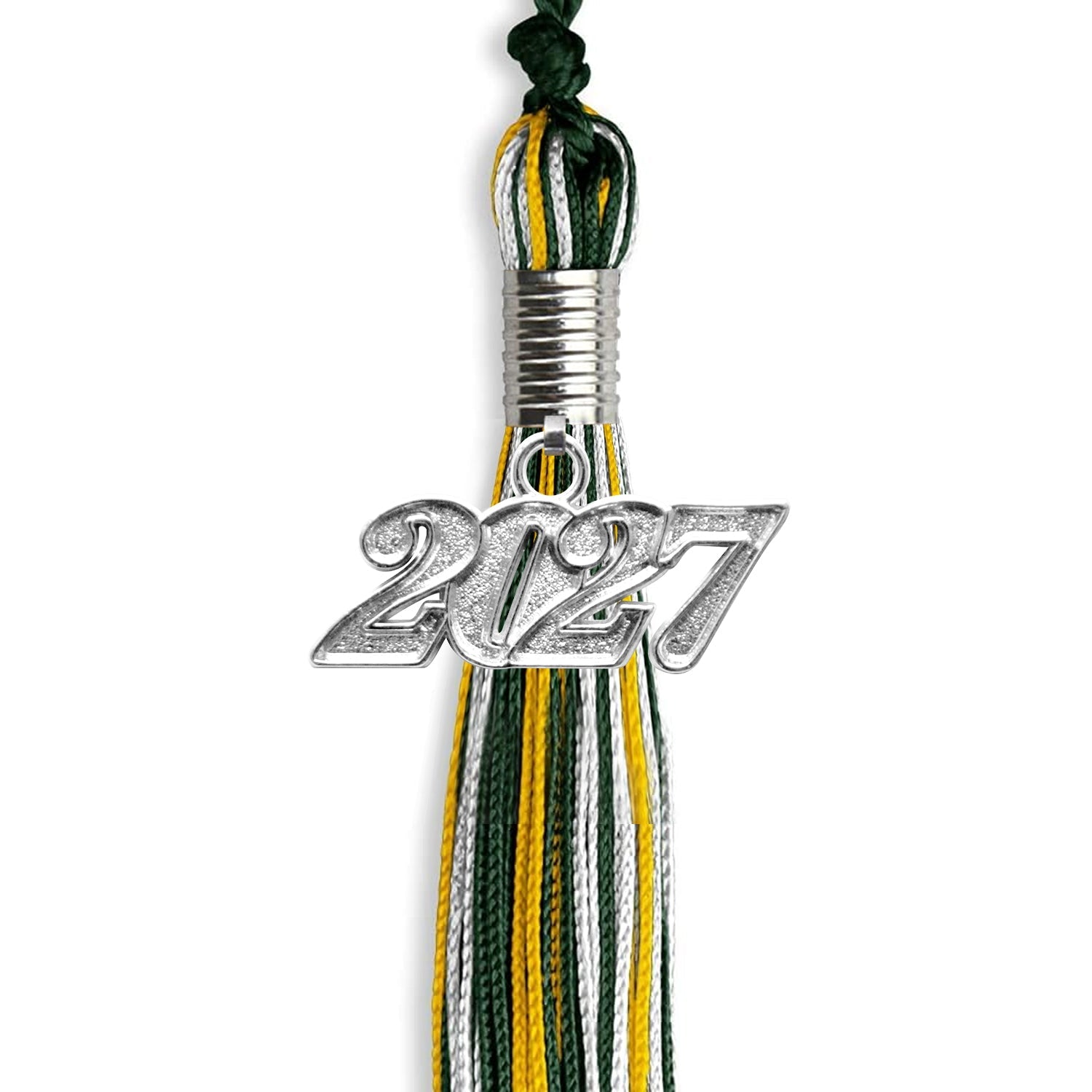 Hunter Green/Gold/White Mixed Color Graduation Tassel with Silver Date Drop - Endea Graduation