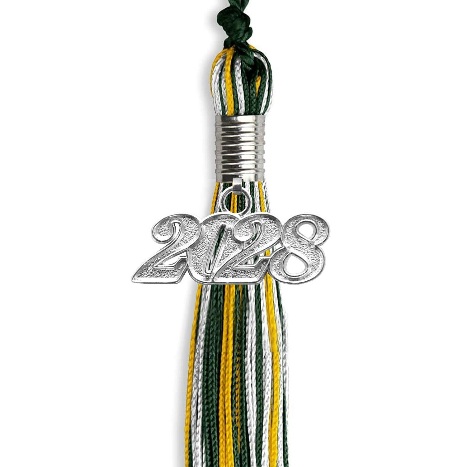 Hunter Green/Gold/White Mixed Color Graduation Tassel with Silver Date Drop - Endea Graduation