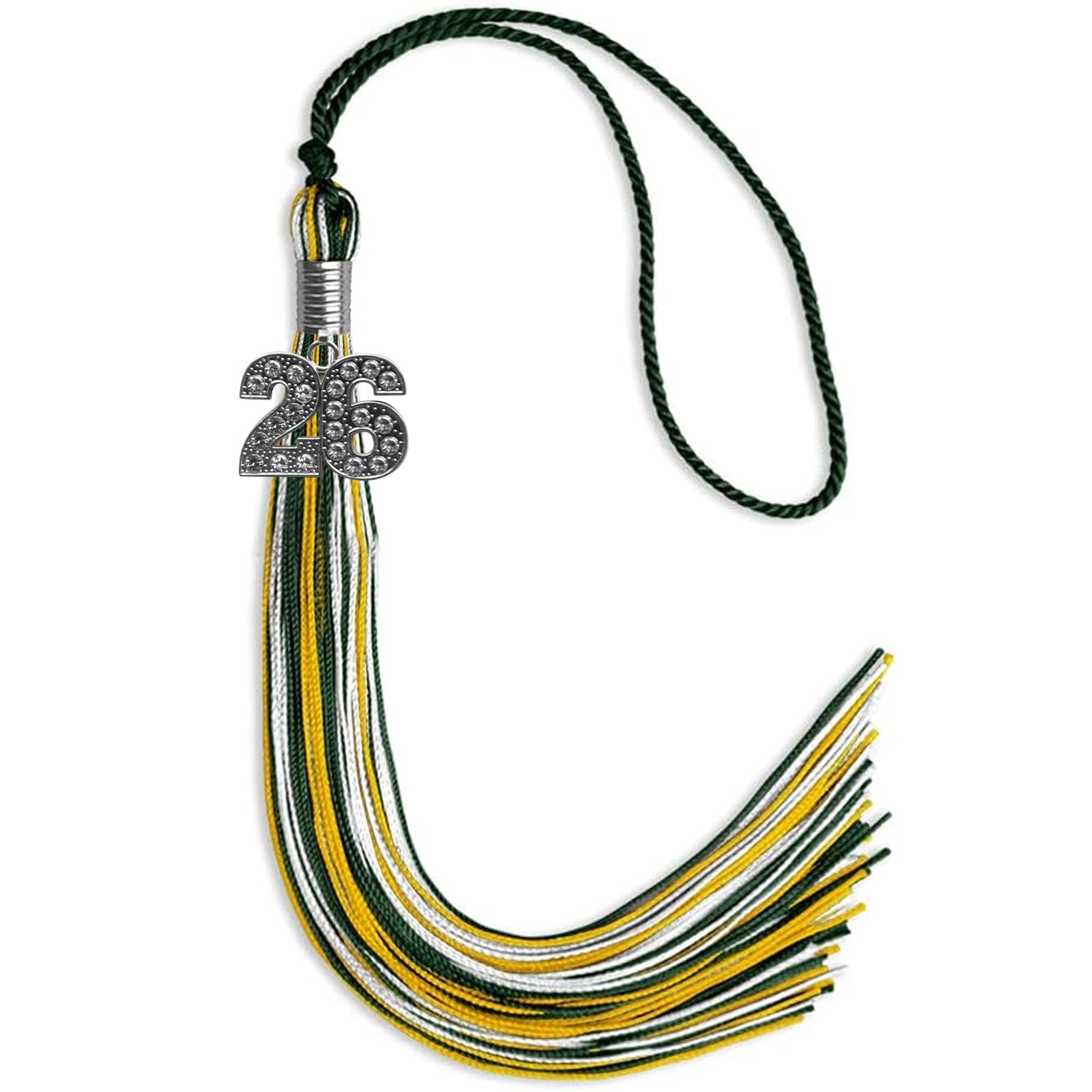 Hunter Green/Gold/White Mixed Color Graduation Tassel with Silver Date Drop - Endea Graduation