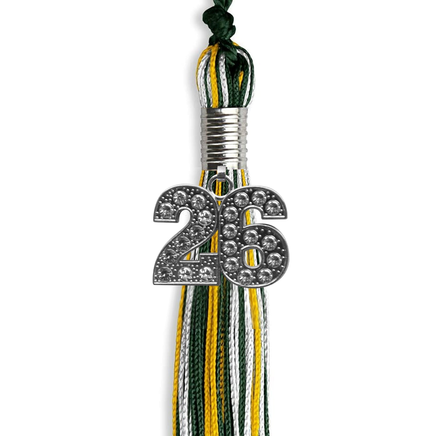 Hunter Green/Gold/White Mixed Color Graduation Tassel with Silver Date Drop - Endea Graduation