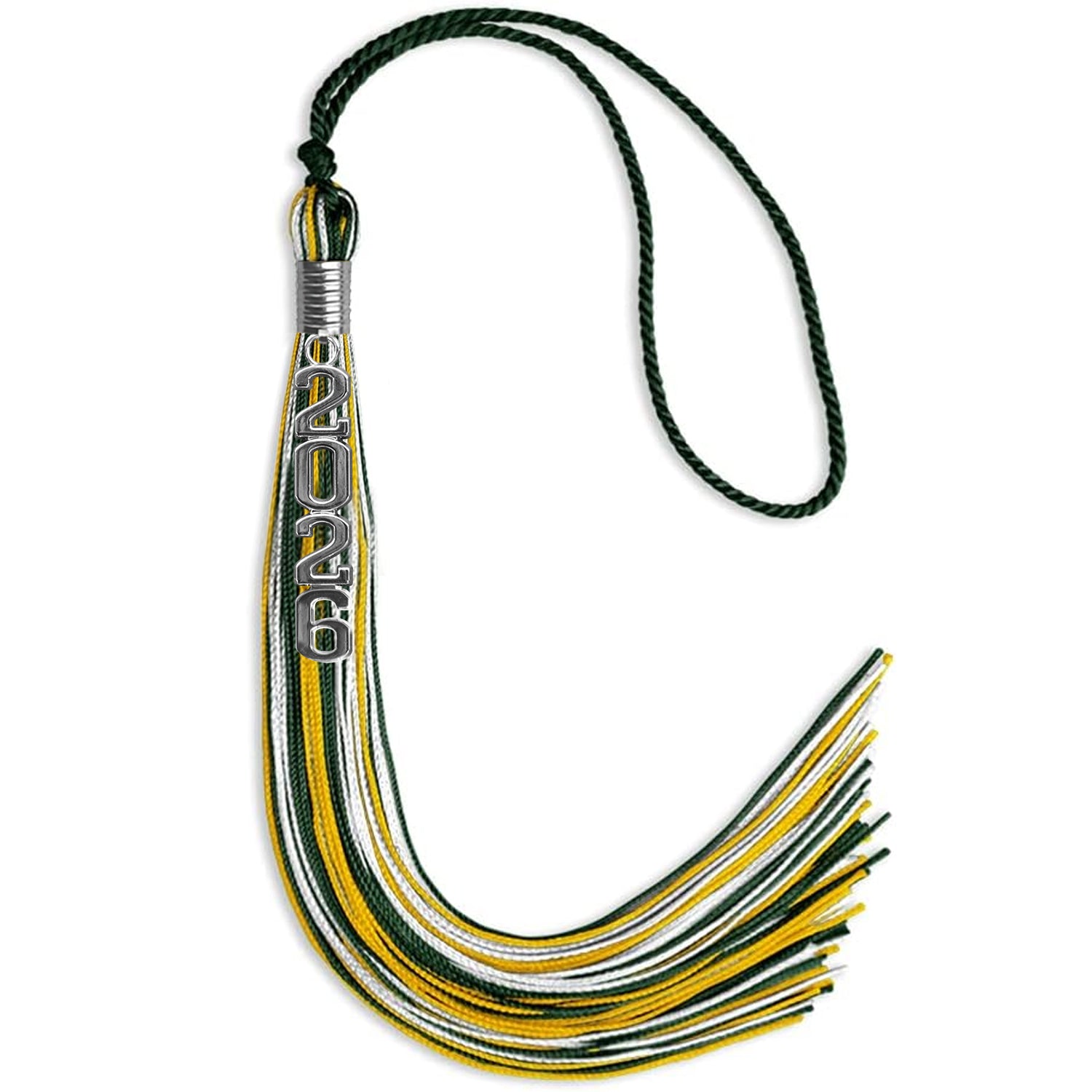 Hunter Green/Gold/White Mixed Color Graduation Tassel with Silver Stac