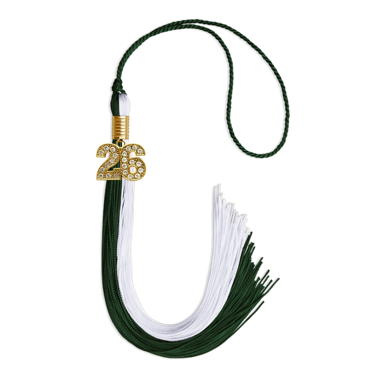 Hunter Green/White Graduation Tassel with Gold Date Drop - Endea Graduation