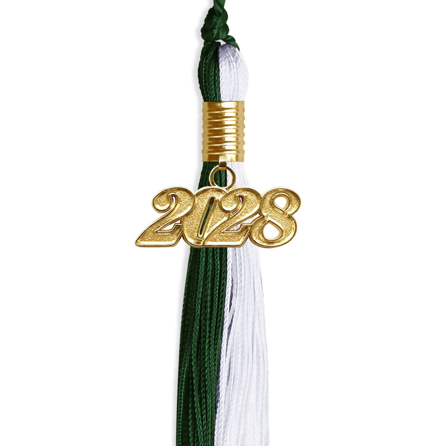 Hunter Green/White Graduation Tassel with Gold Date Drop - Endea Graduation