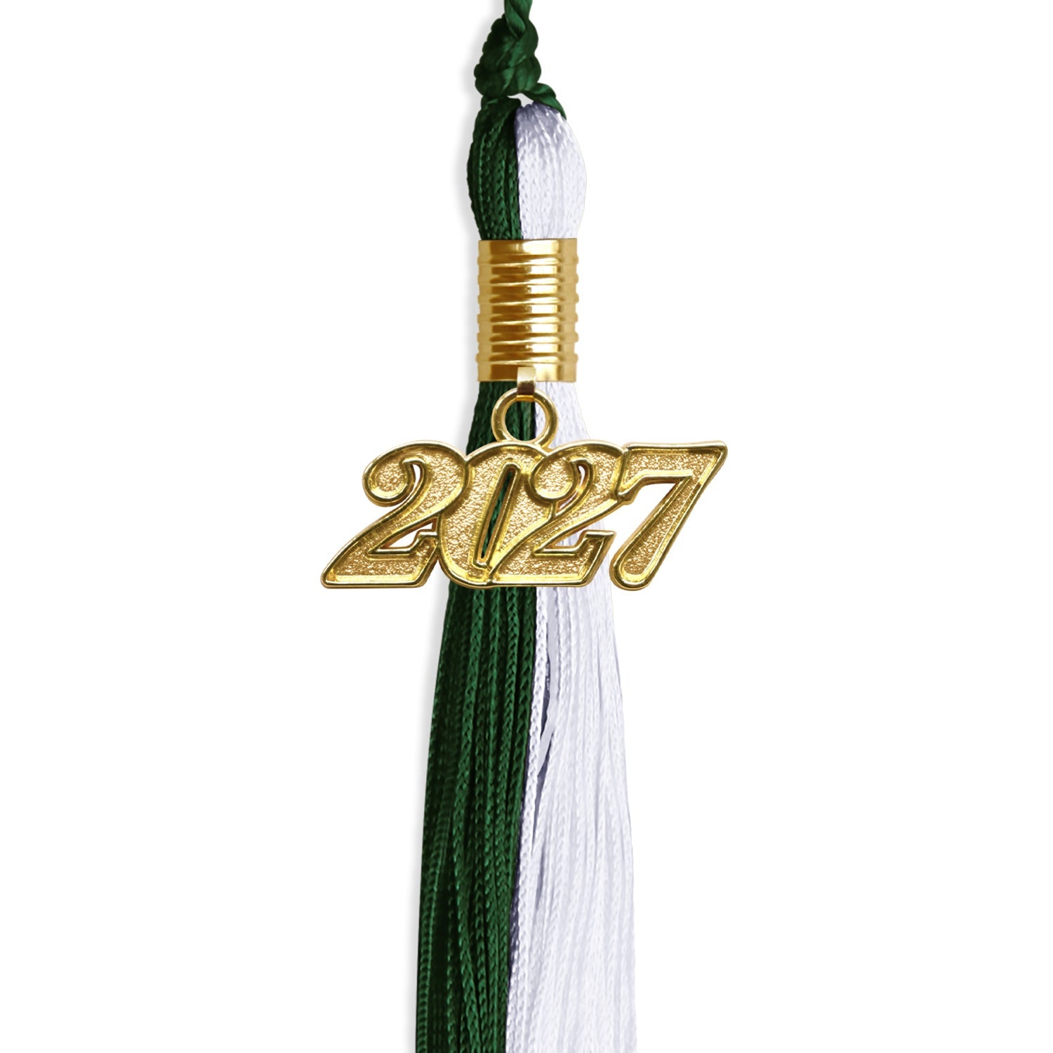 Hunter Green/White Graduation Tassel with Gold Date Drop - Endea Graduation