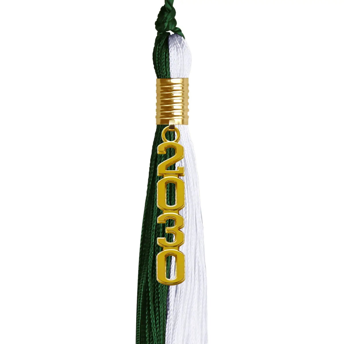 Hunter Green/White Graduation Tassel with Gold Stacked Date Drop - Endea Graduation