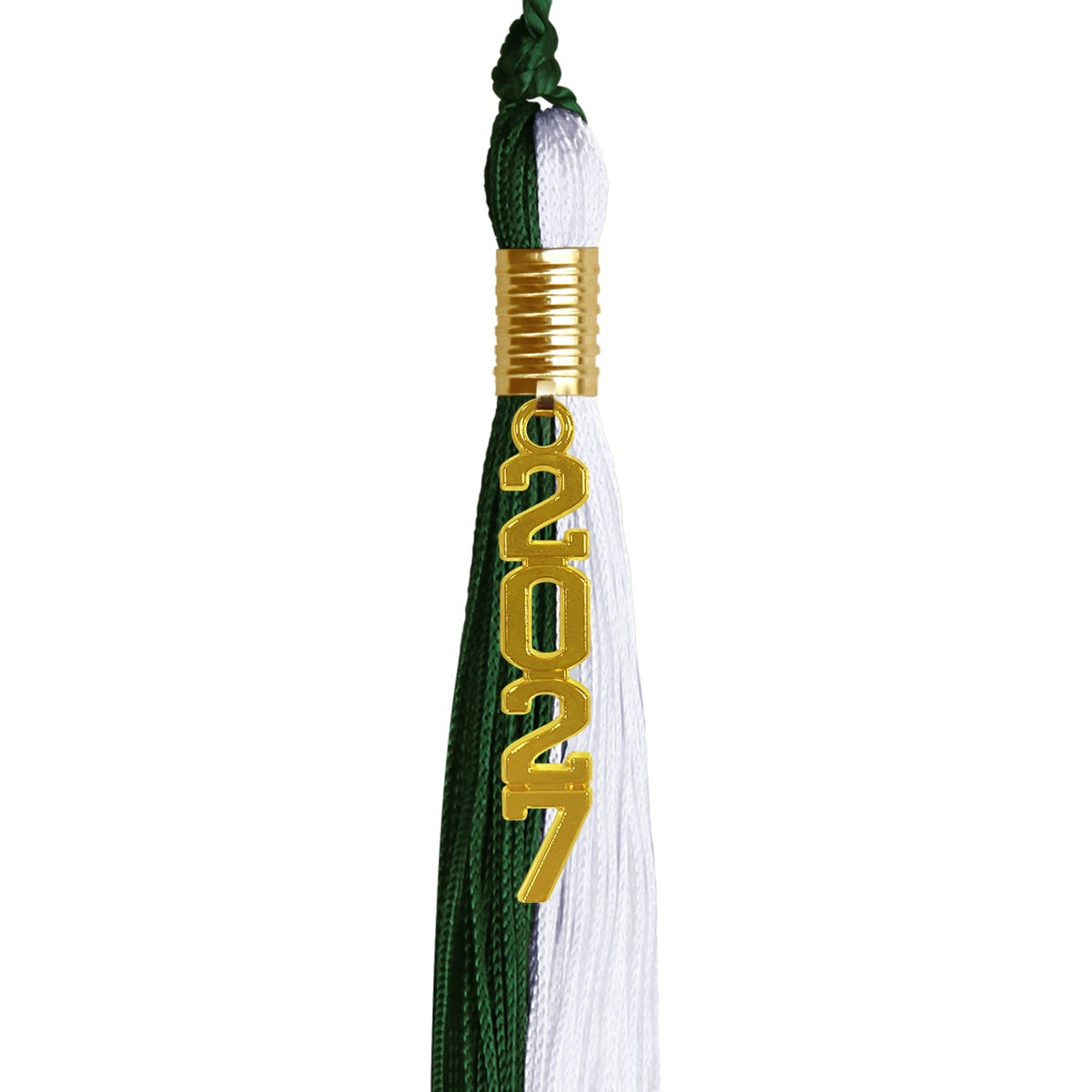 Hunter Green/White Graduation Tassel with Gold Stacked Date Drop - Endea Graduation