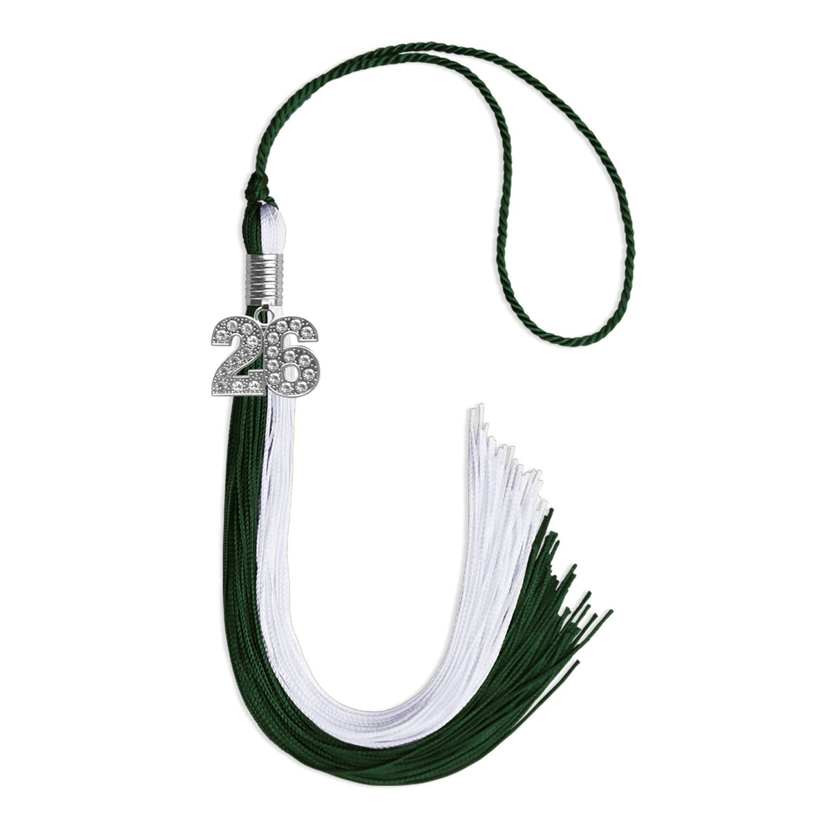 Hunter Green/White Graduation Tassel with Silver Bling Charm - Endea Graduation