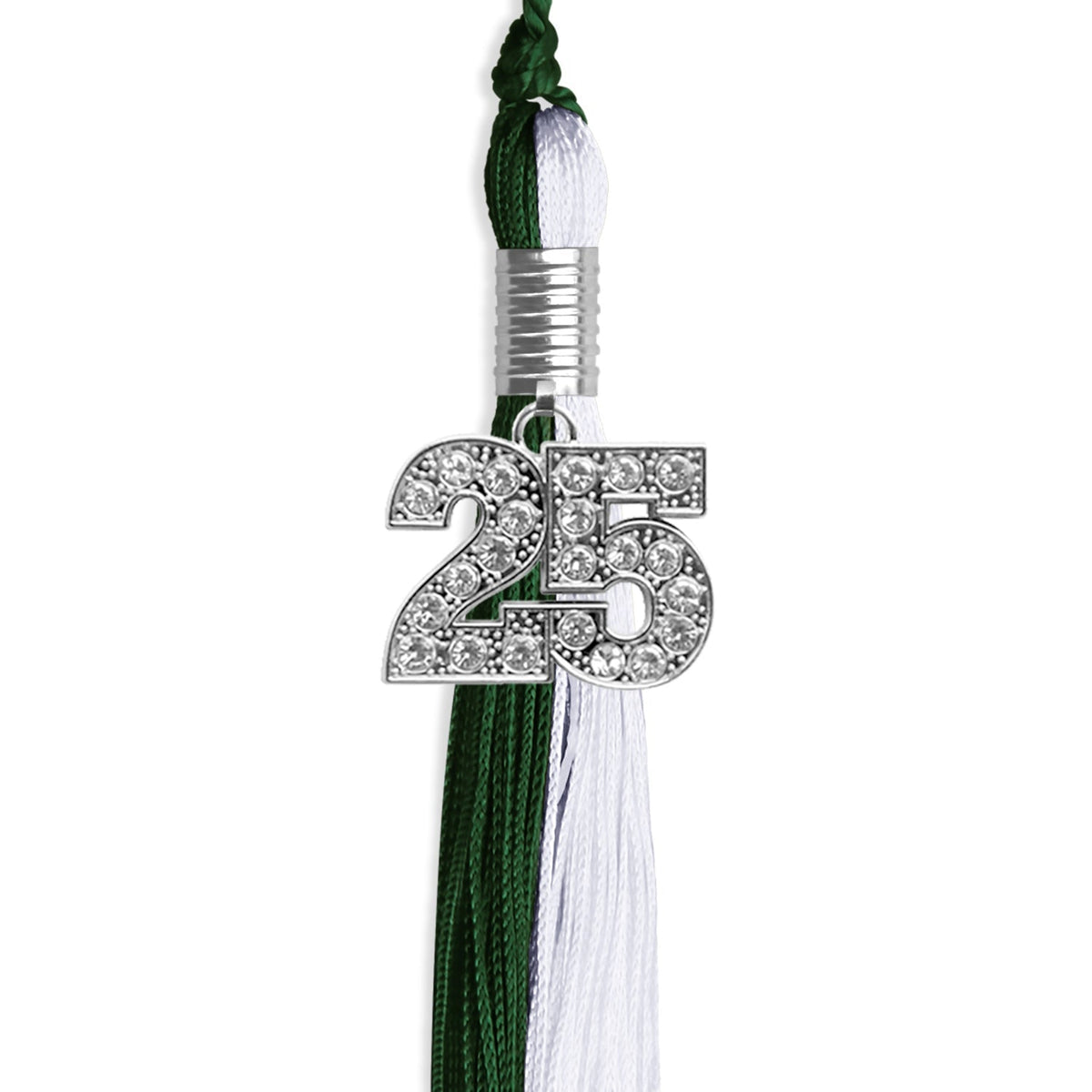 Hunter Green/White Graduation Tassel with Silver Bling Charm - Endea Graduation