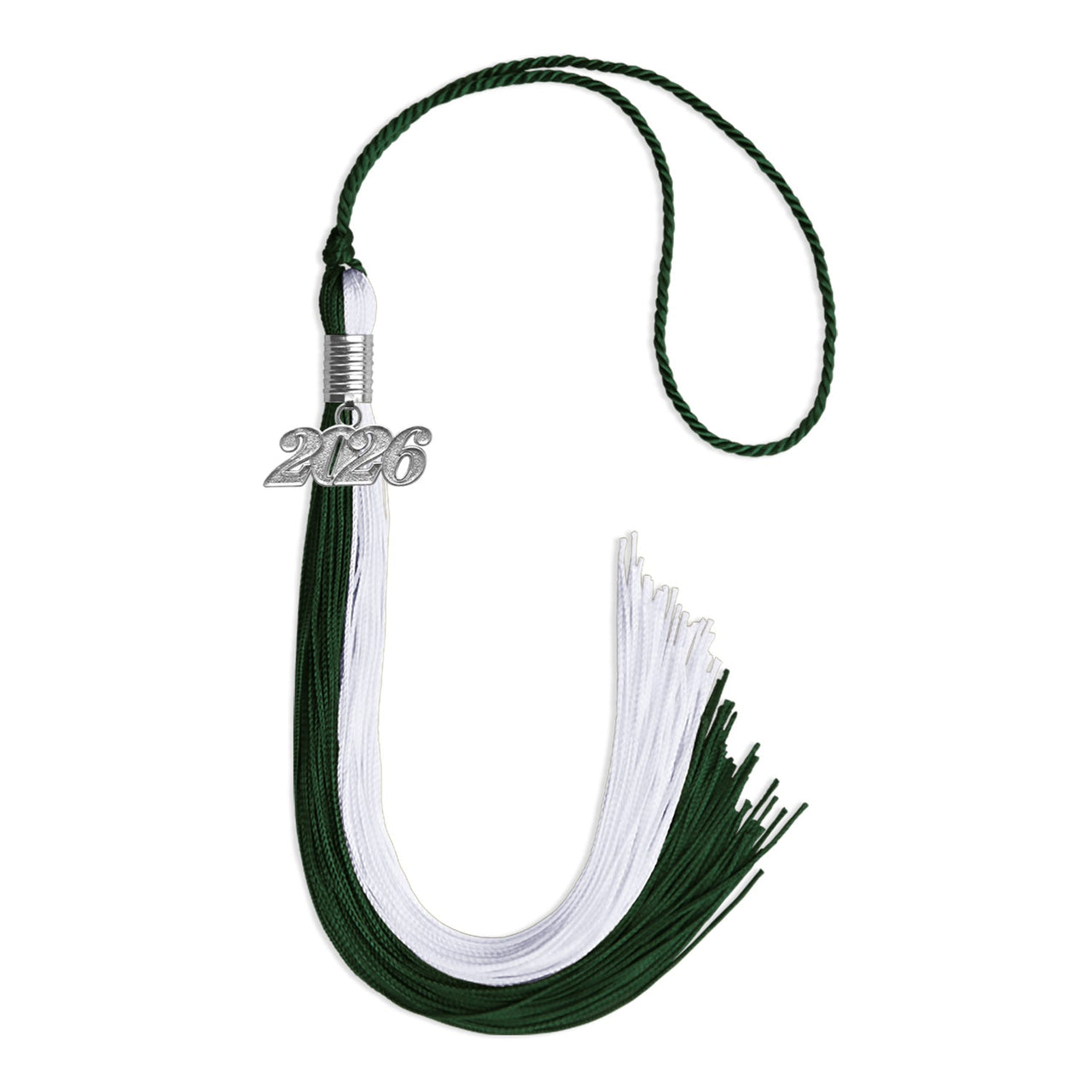 Hunter Green/White Graduation Tassel with Silver Date Drop - Endea Graduation