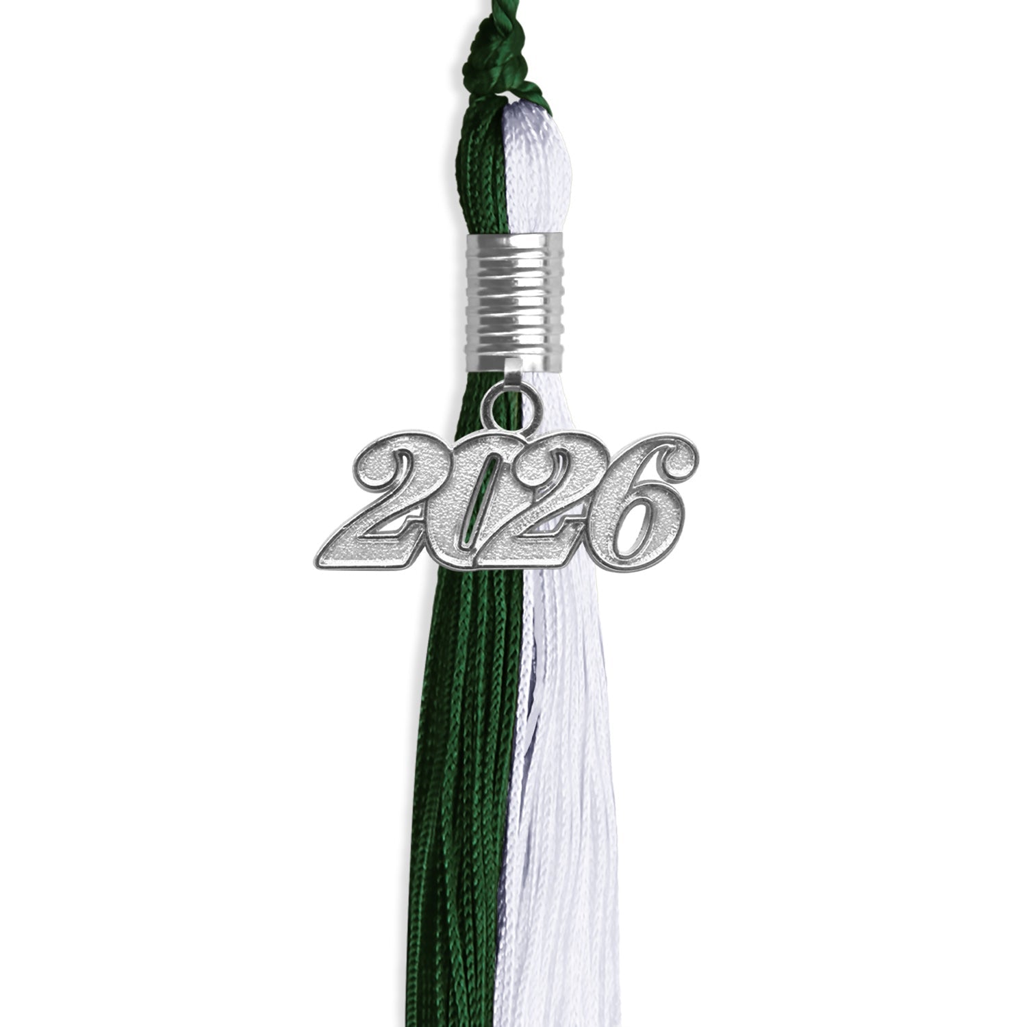 Hunter Green/White Graduation Tassel with Silver Date Drop - Endea Graduation
