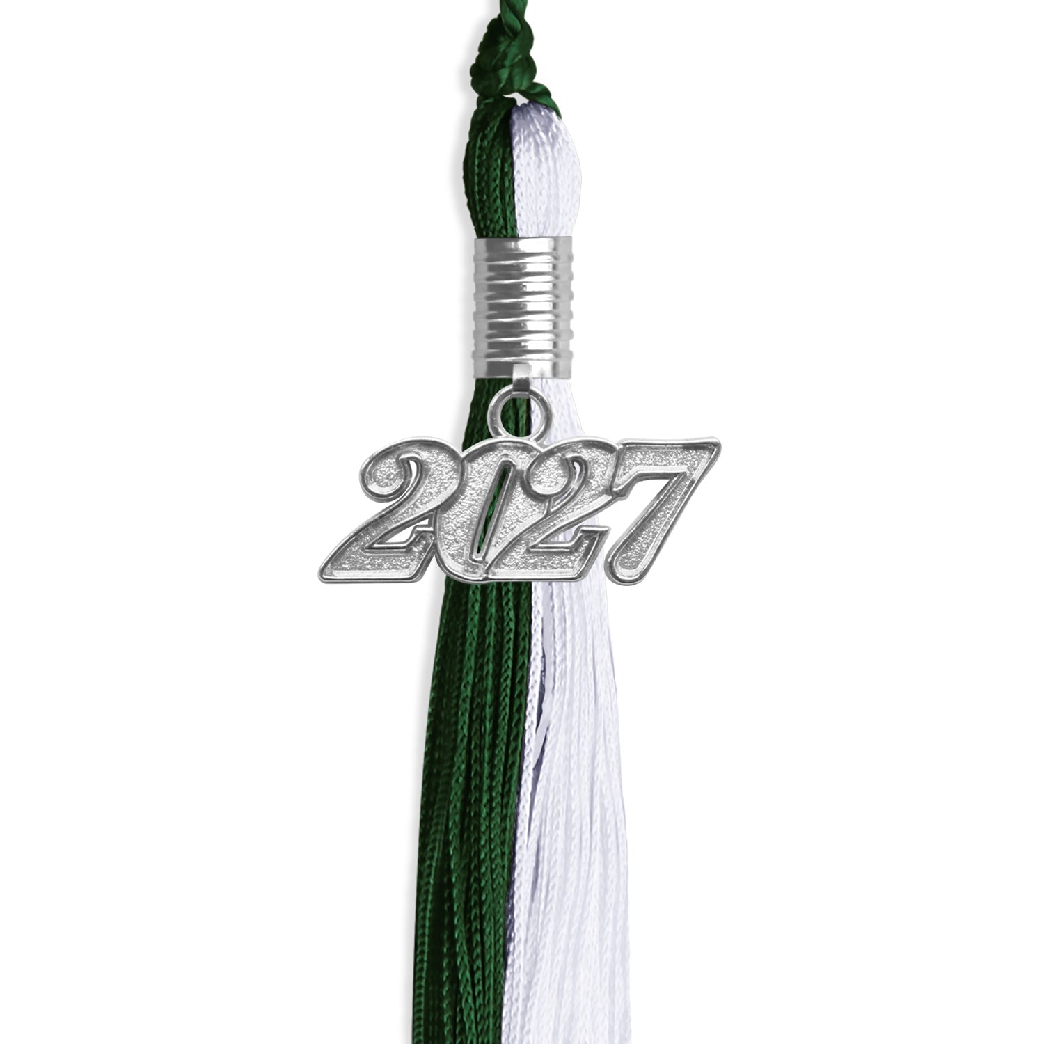 Hunter Green/White Graduation Tassel with Silver Date Drop - Endea Graduation