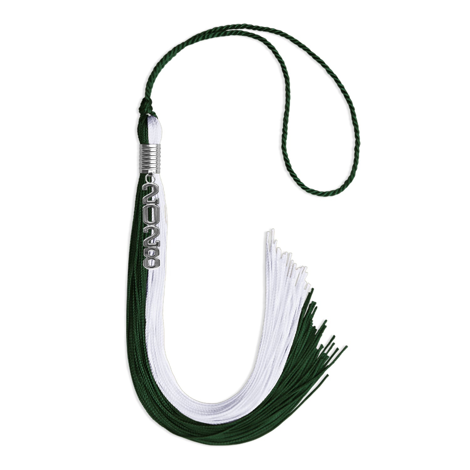 Hunter Green/White Graduation Tassel with Silver Stacked Date Drop - Endea Graduation