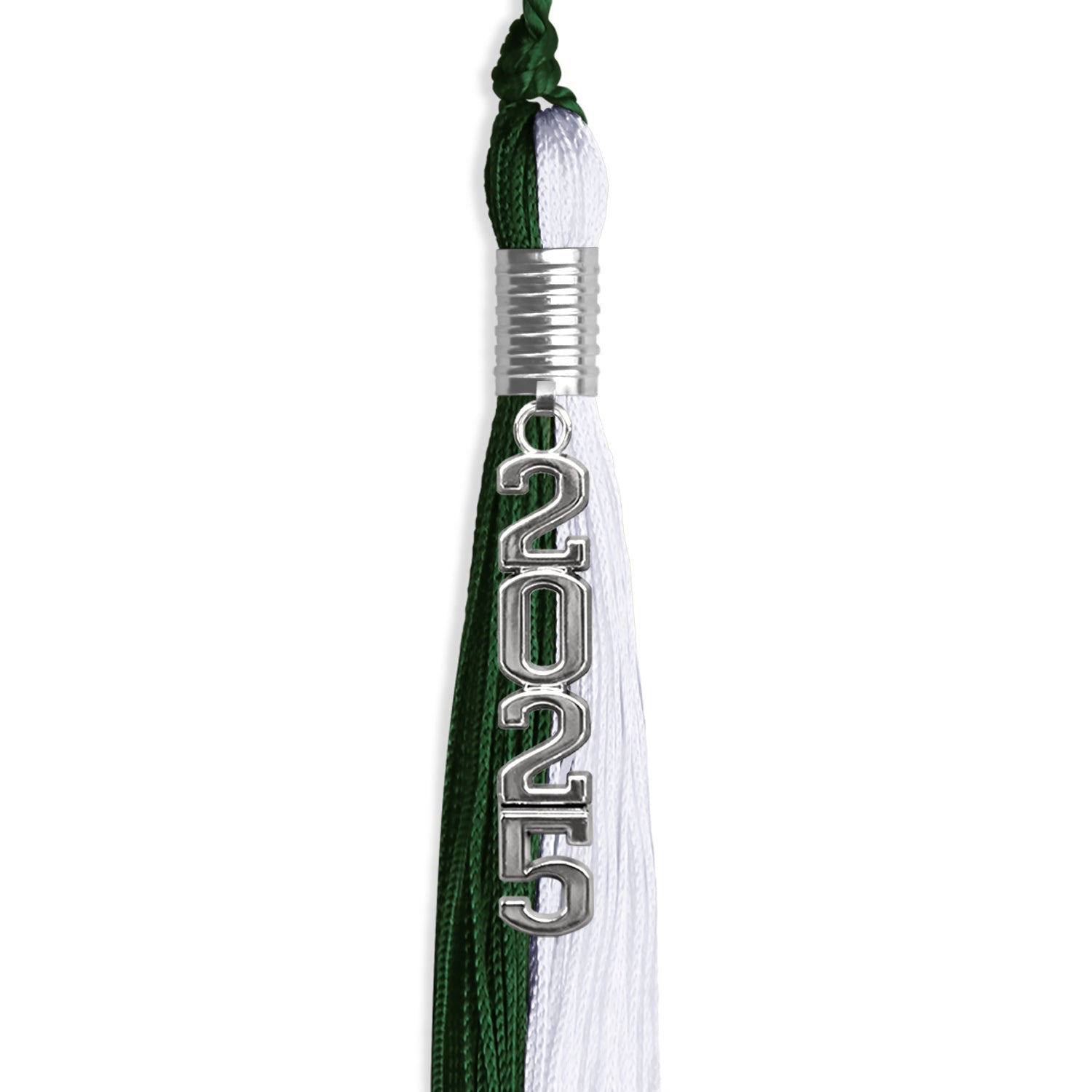 Hunter Green/White Graduation Tassel with Silver Stacked Date Drop - Endea Graduation