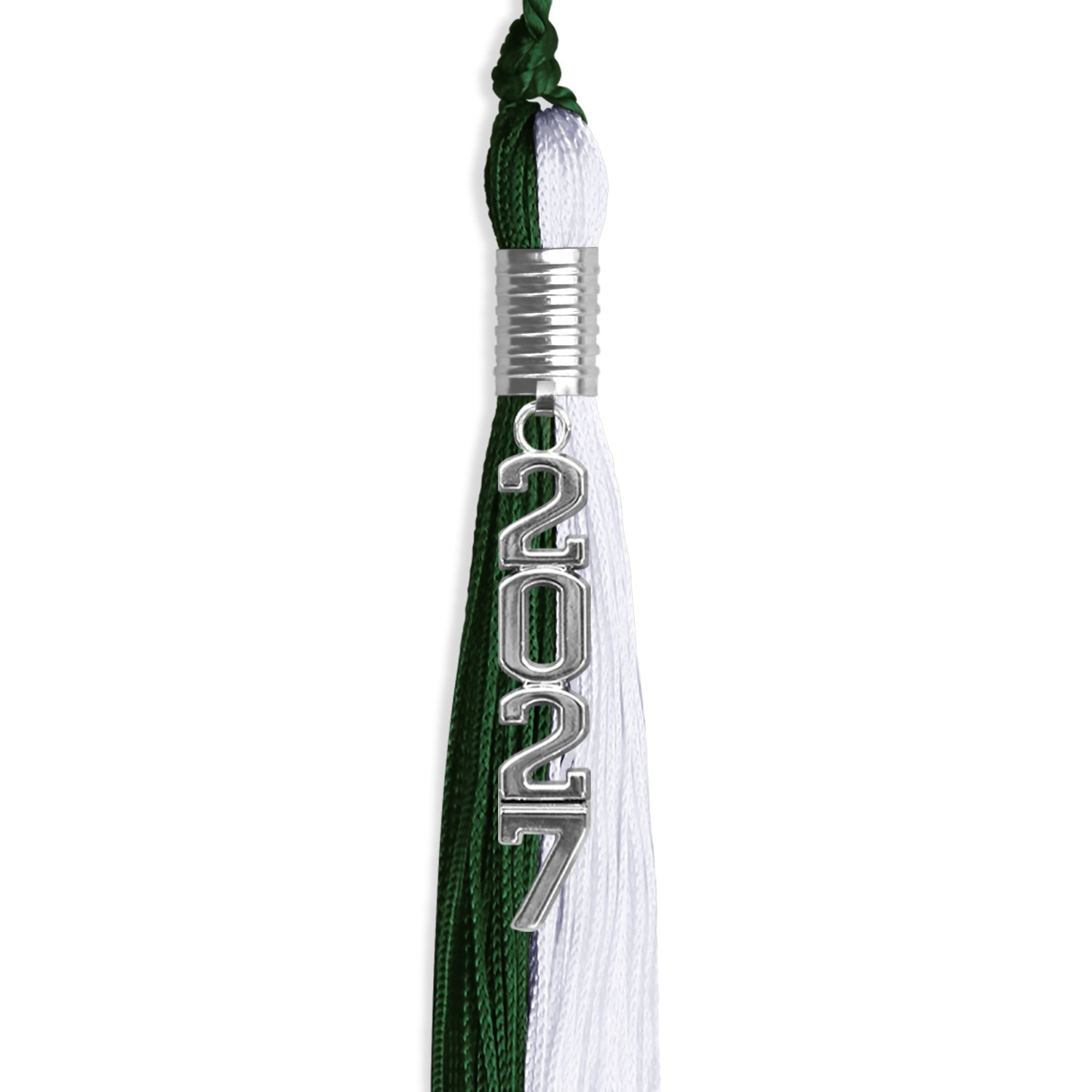 Hunter Green/White Graduation Tassel with Silver Stacked Date Drop - Endea Graduation