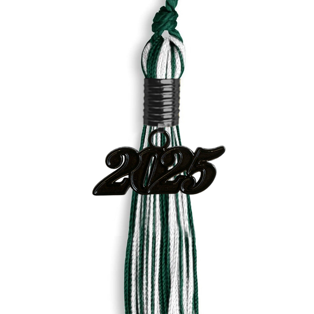 Hunter Green/White Mixed Color Graduation Tassel with Black Date Drop - Endea Graduation