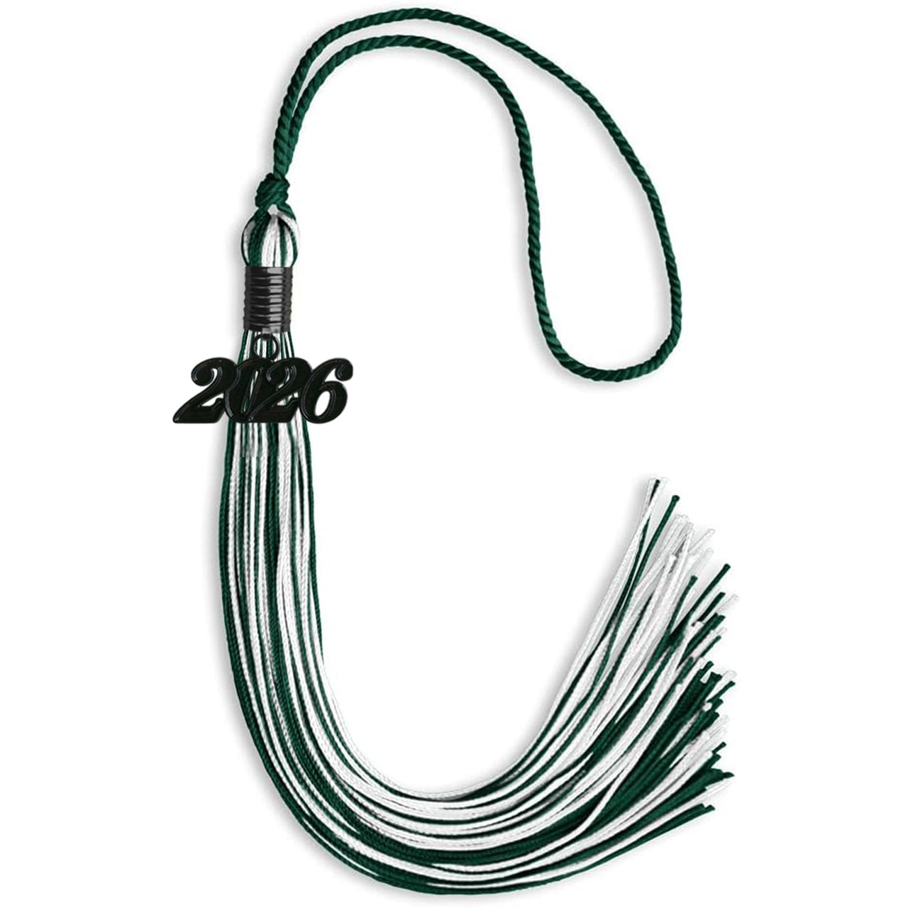Hunter Green/White Mixed Color Graduation Tassel with Black Date Drop - Endea Graduation