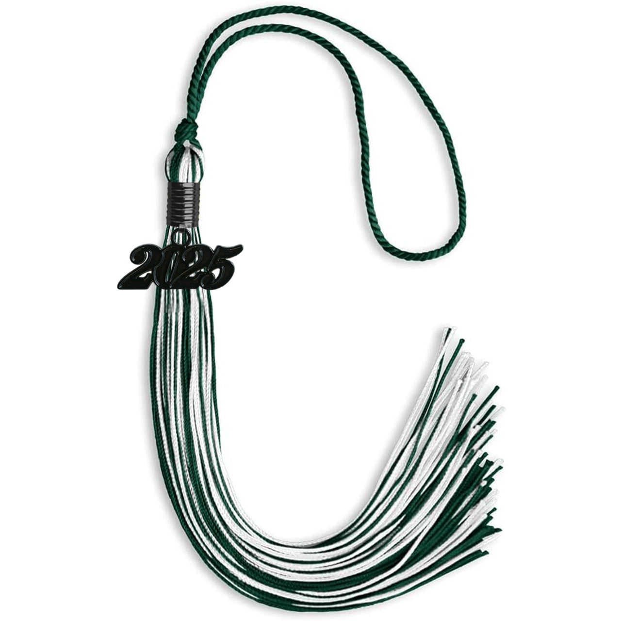 Hunter Green/White Mixed Color Graduation Tassel with Black Date Drop - Endea Graduation