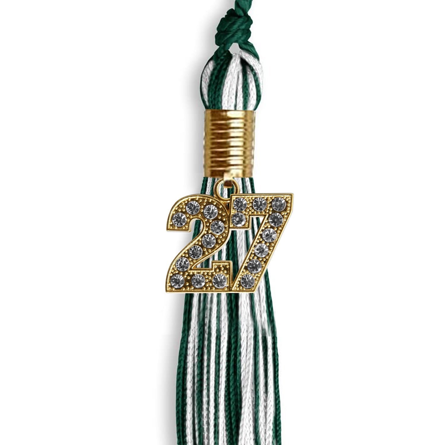 Hunter Green/White Mixed Color Graduation Tassel with Gold Date Drop - Endea Graduation