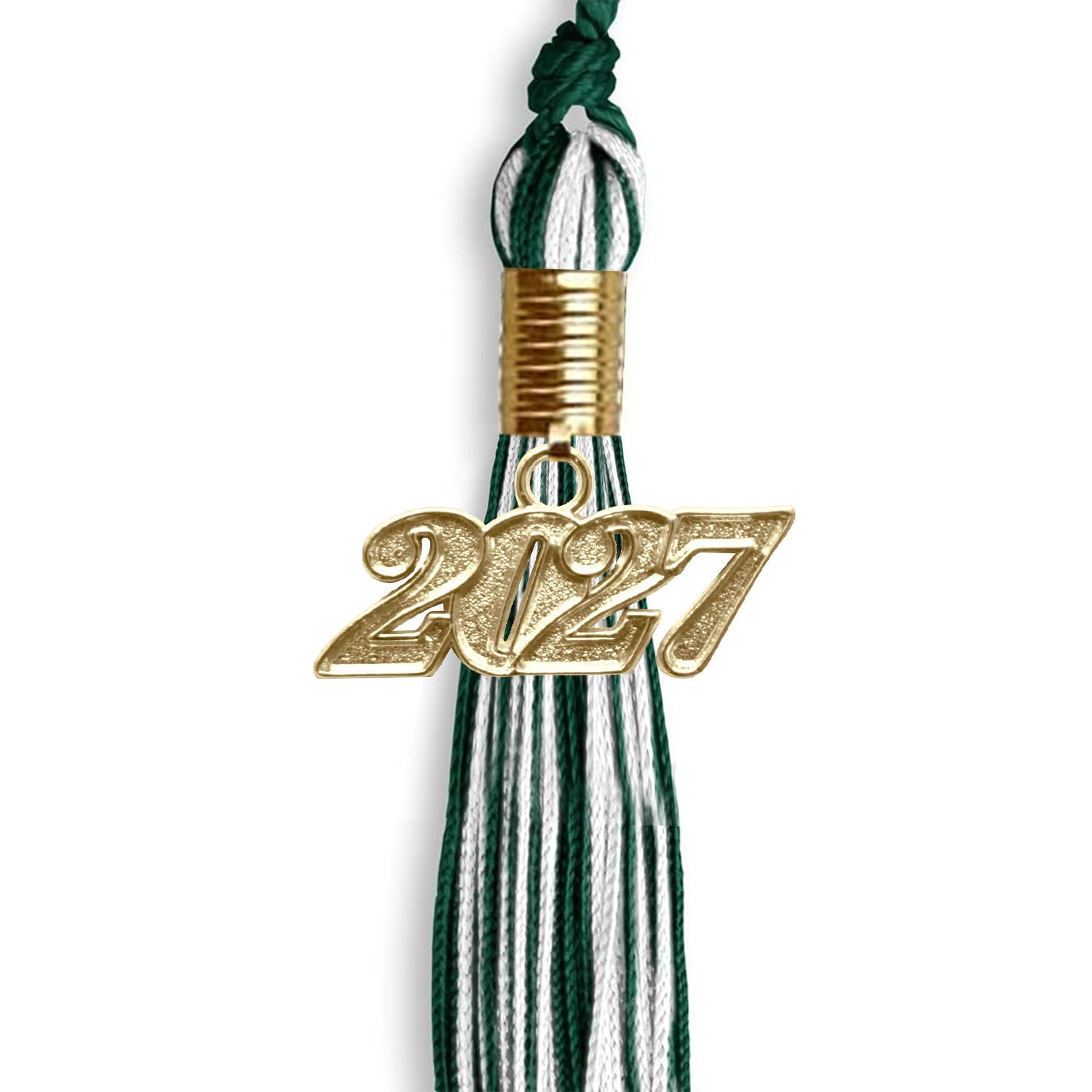 Hunter Green/White Mixed Color Graduation Tassel with Gold Date Drop - Endea Graduation