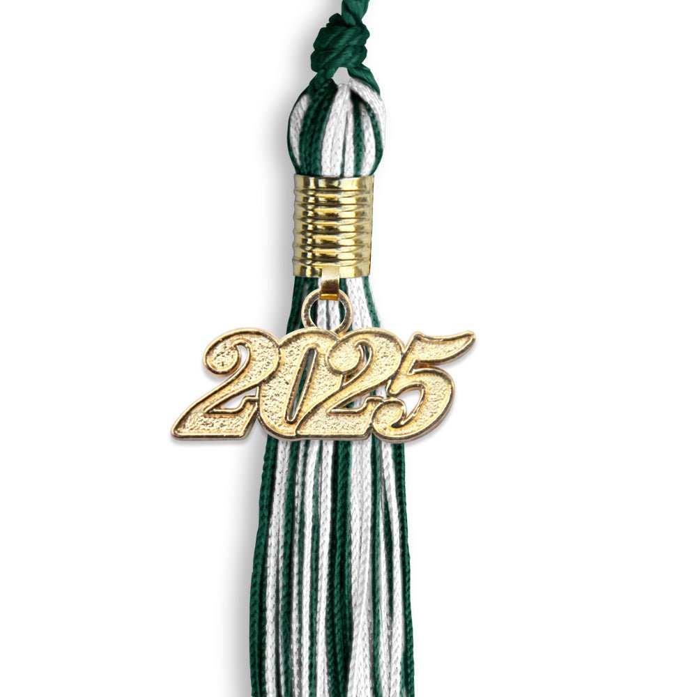 Hunter Green/White Mixed Color Graduation Tassel with Gold Date Drop - Endea Graduation