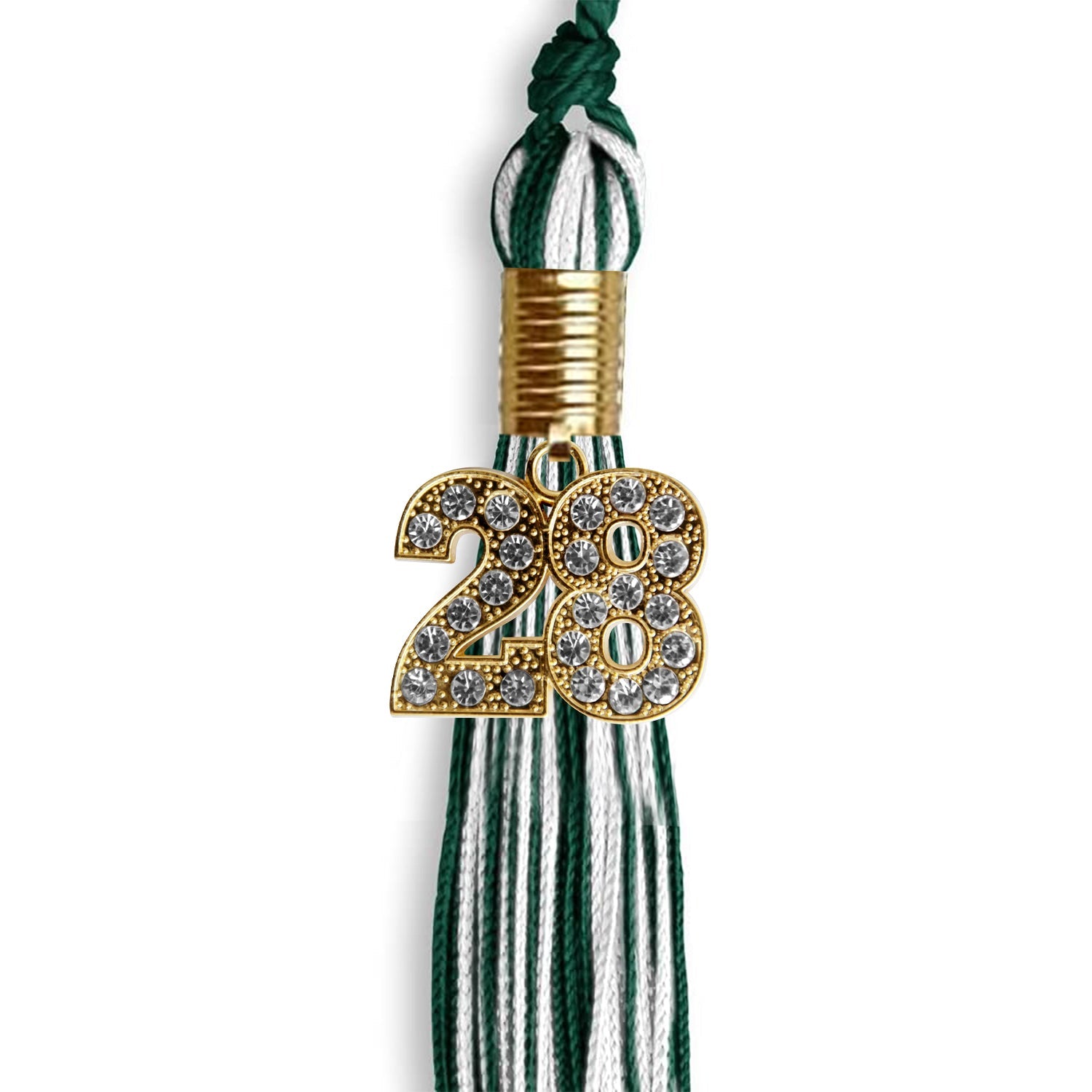 Hunter Green/White Mixed Color Graduation Tassel with Gold Date Drop - Endea Graduation