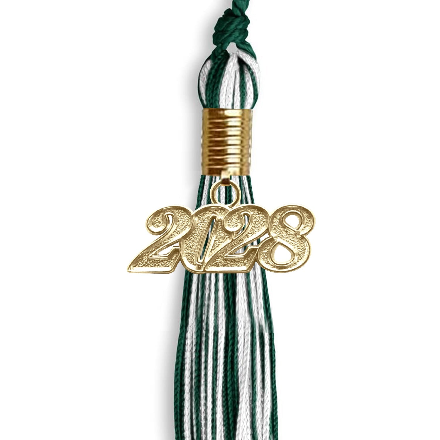 Hunter Green/White Mixed Color Graduation Tassel with Gold Date Drop - Endea Graduation