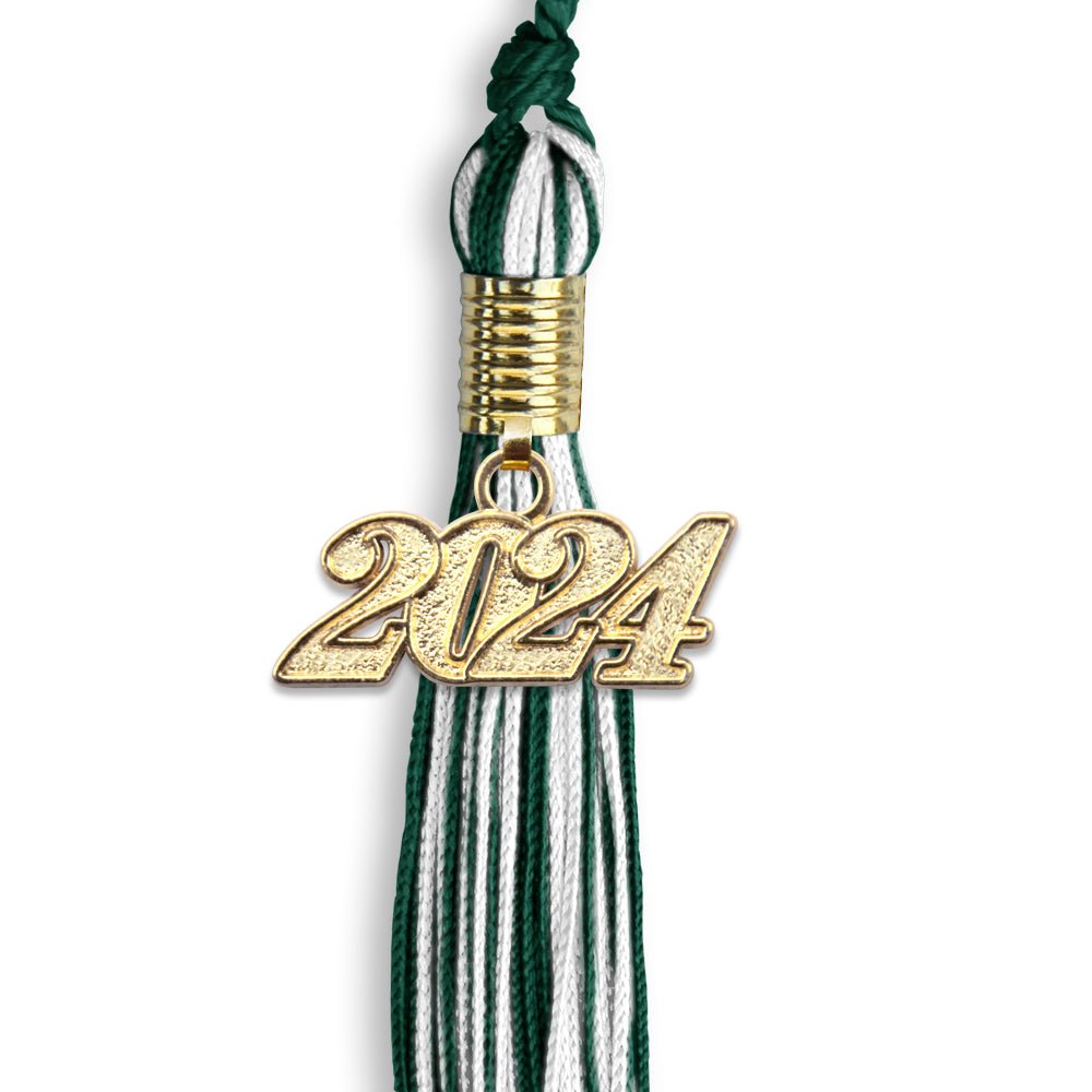 Hunter Green/White Mixed Color Graduation Tassel with Gold Date Drop - Endea Graduation